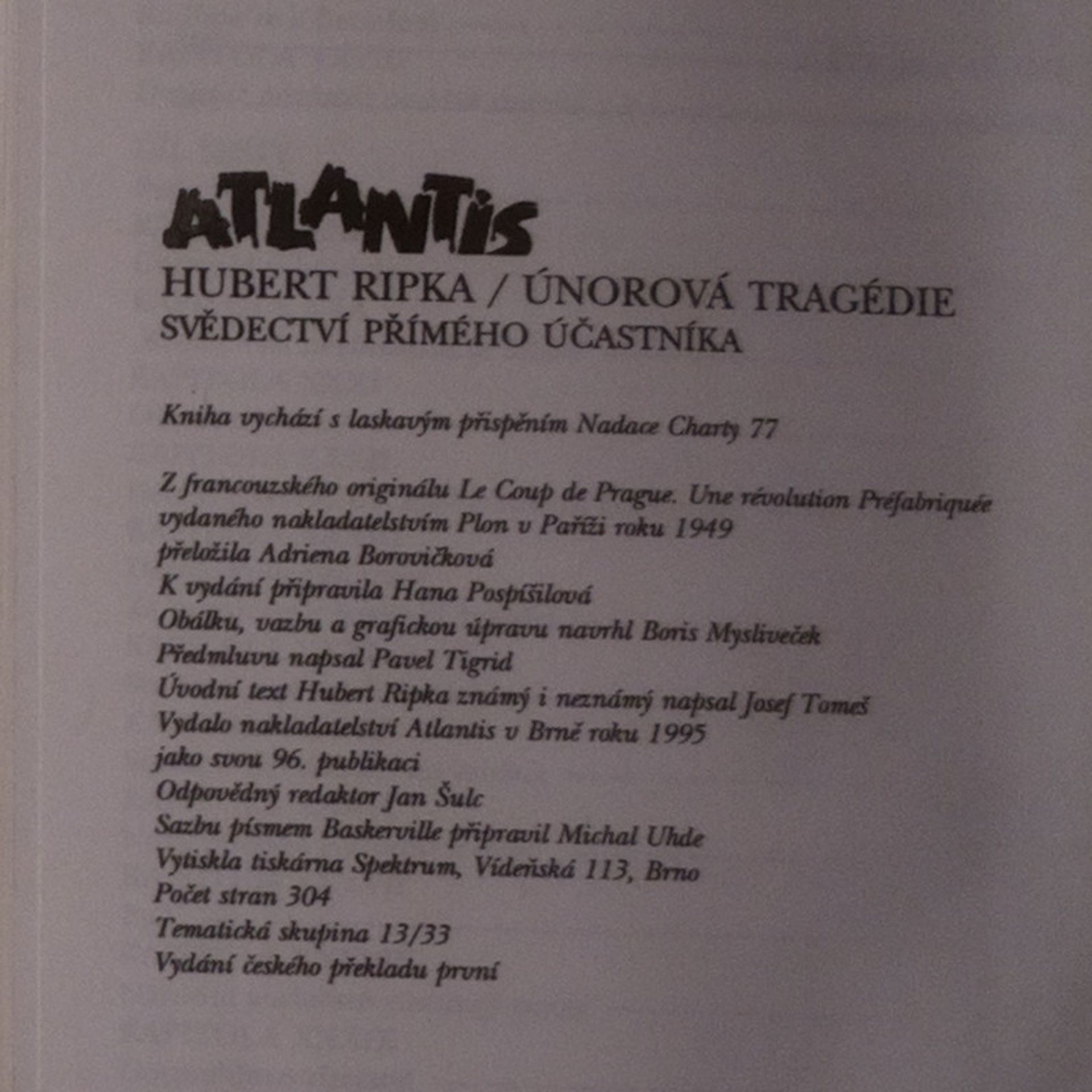 Hubert Ripka Únorová tragédie
