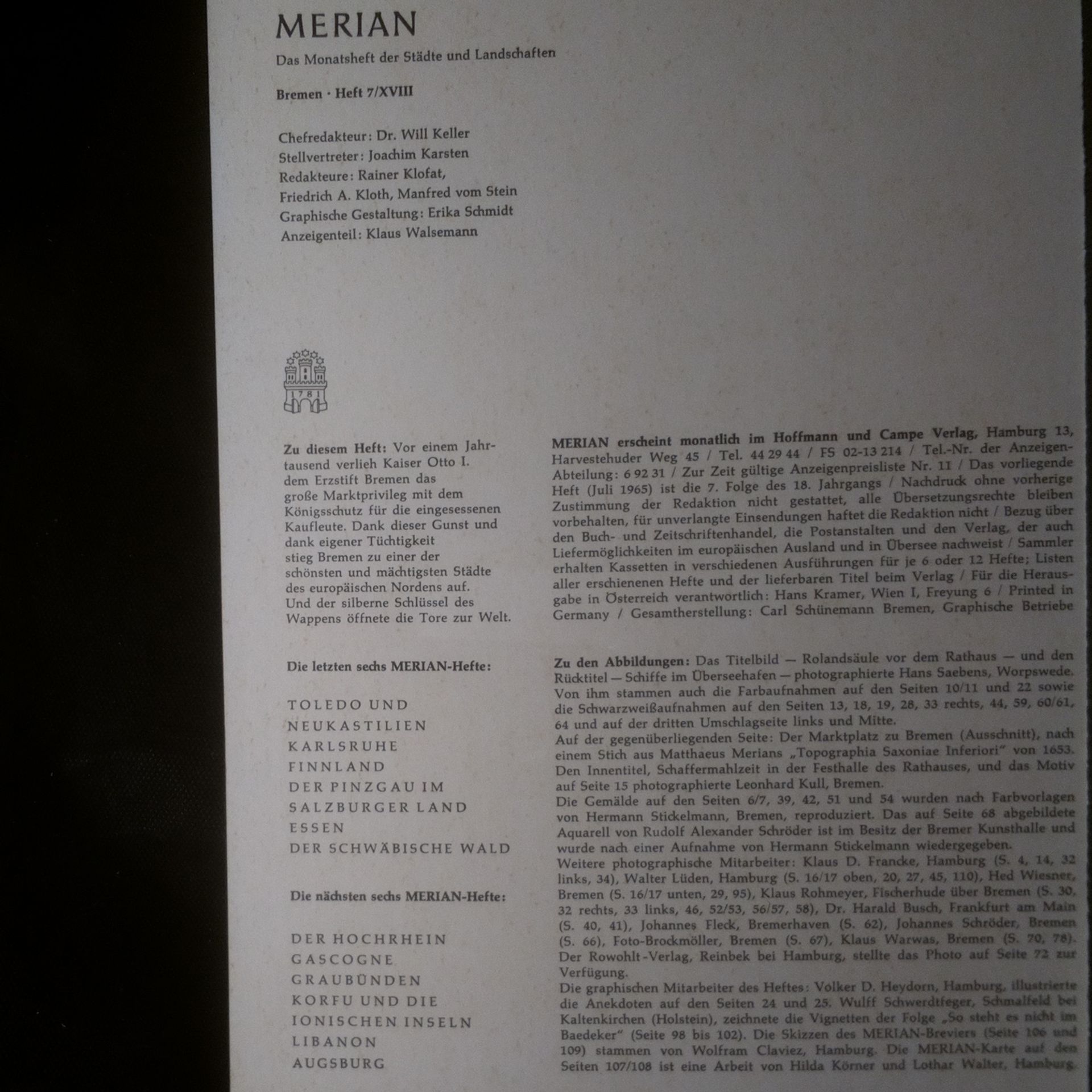 Various authors Merian Bremen (Heft 7/18, 1965)