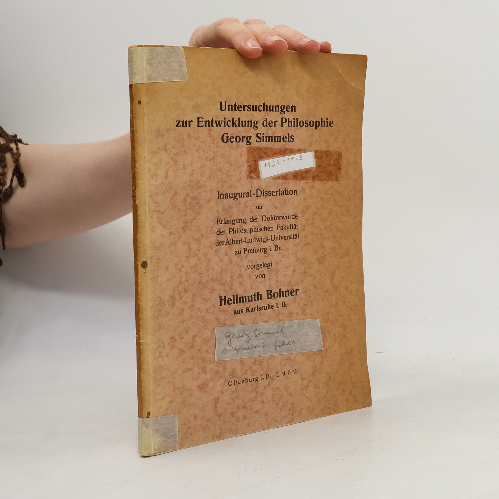 Hellmuth Bohner Untersuchungen zur Entwicklung der Philosophie Georg Simmels