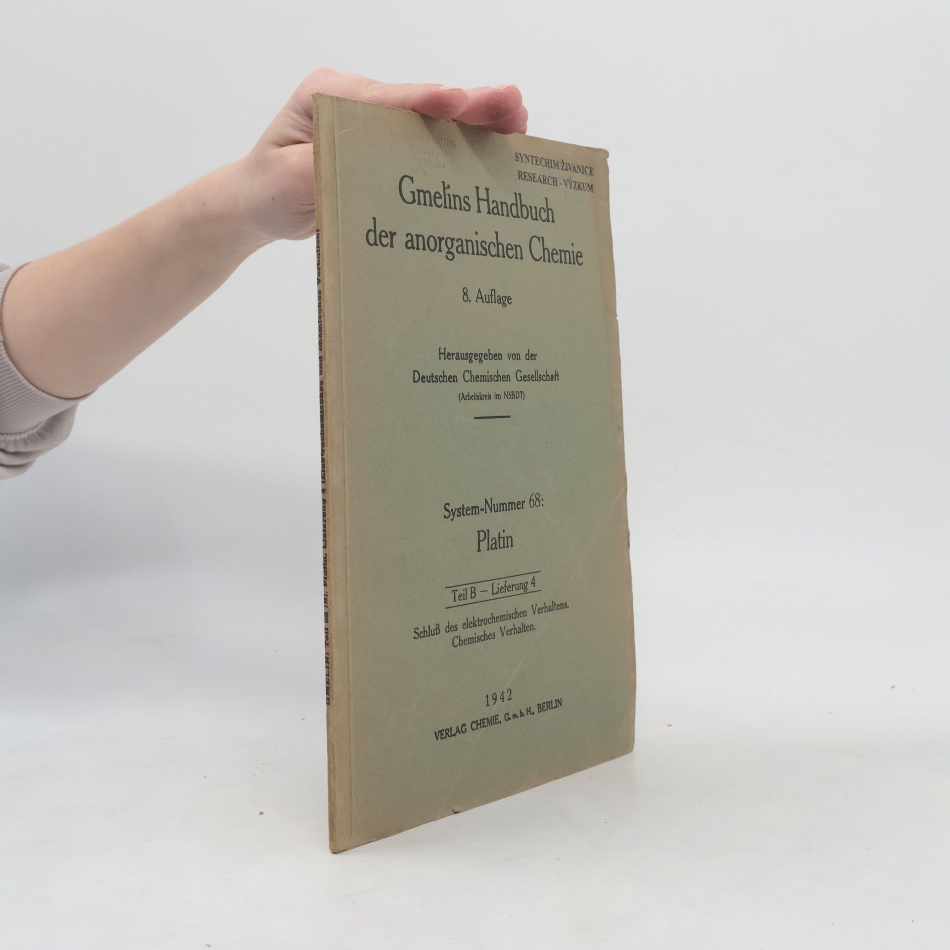 Various authors Gmelins Handbuch der anorganischen Chemie B/4