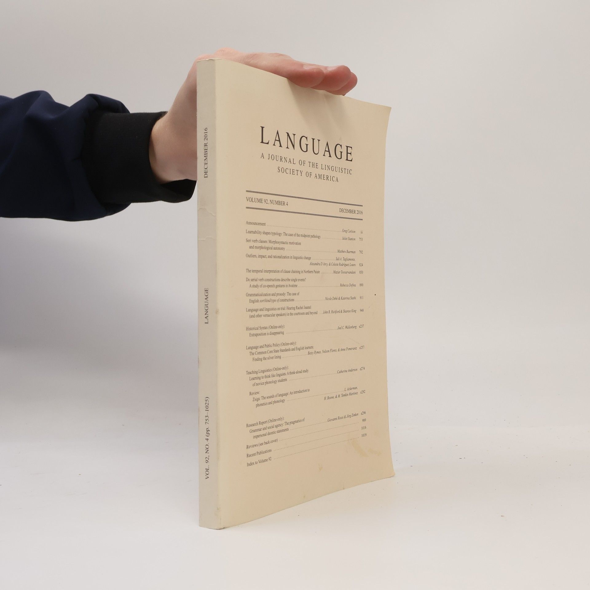 Collectif d'auteurs Language: Journal of the linguistic society of America. Volume 92, number 4