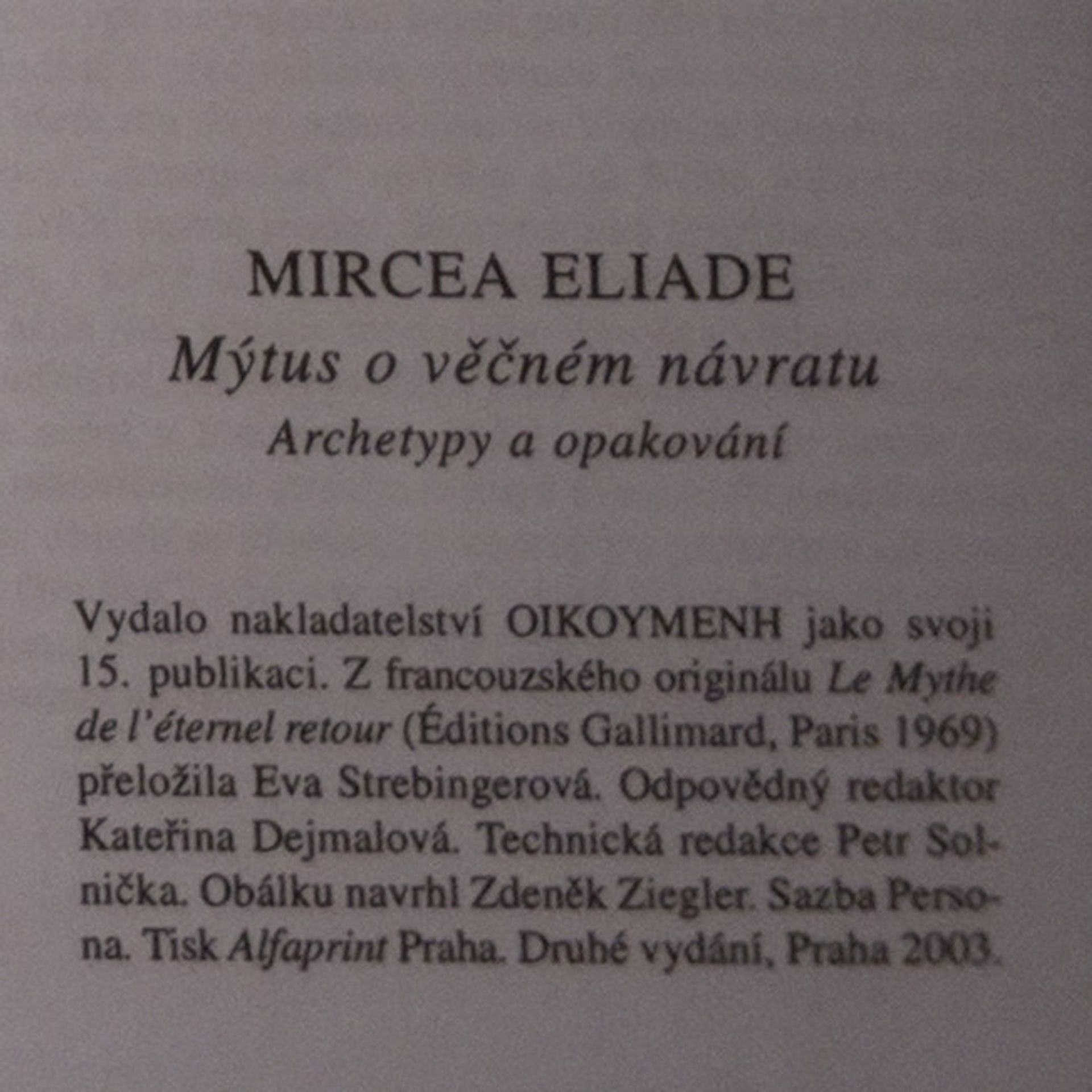 Mircea Eliade Mýtus o věčném návratu