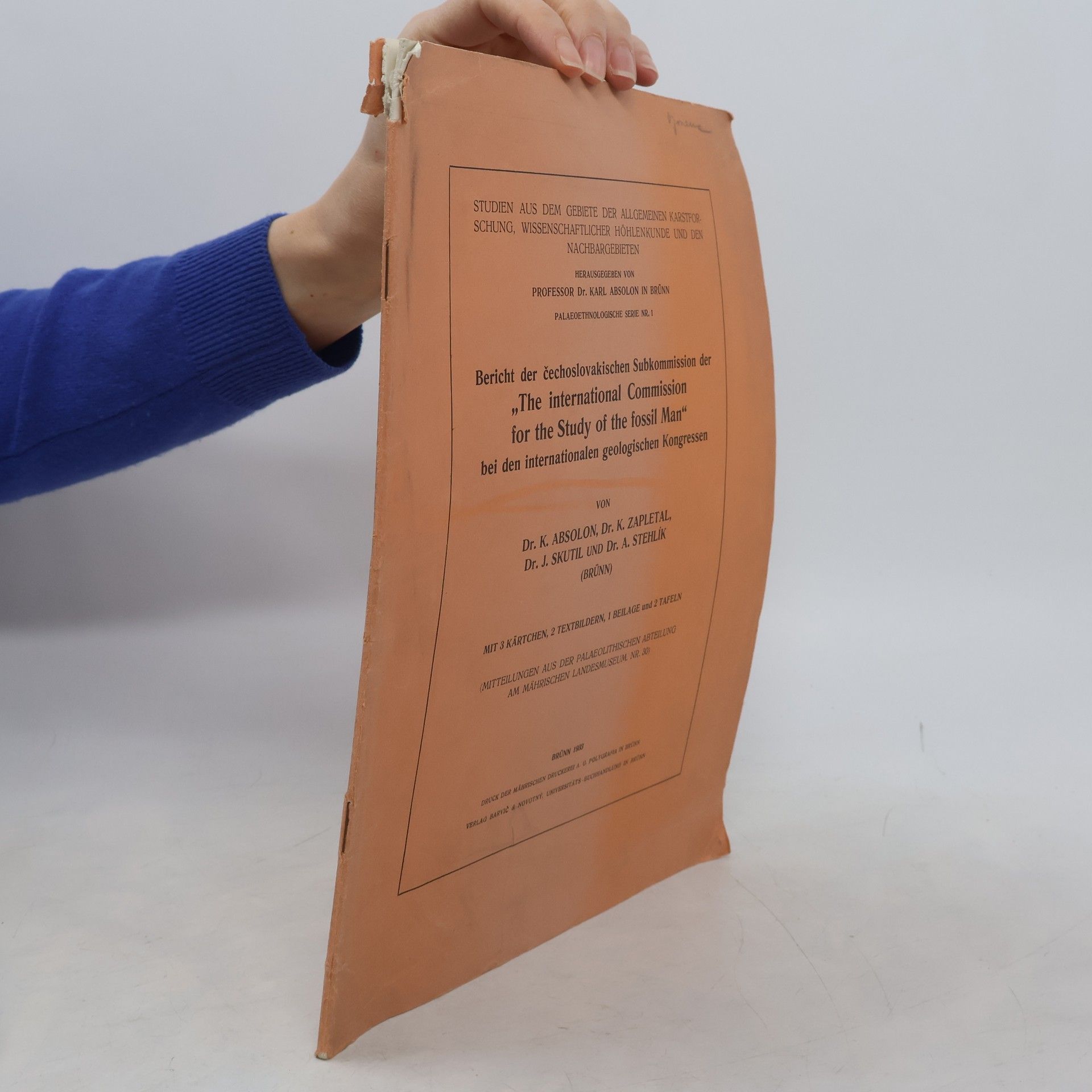 Bericht der čechoslovakischen Subkommission der „The international Commission for the Study of the fossil Man“ bei den internationalen geologischen Kongressen