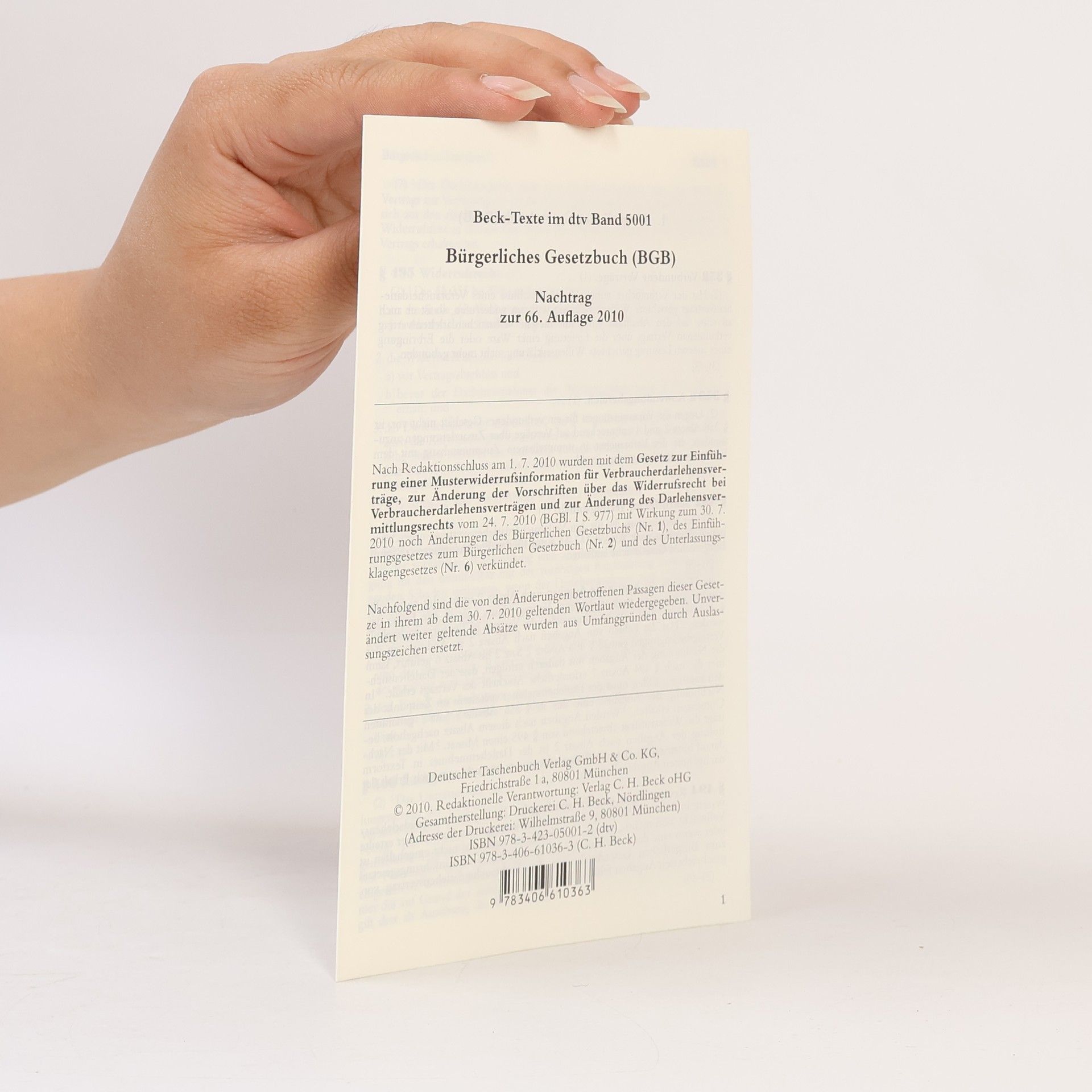 Helmut Köhler Buergerliches Gesetzbuch - Nachtrag zur 66. Auflage 2010