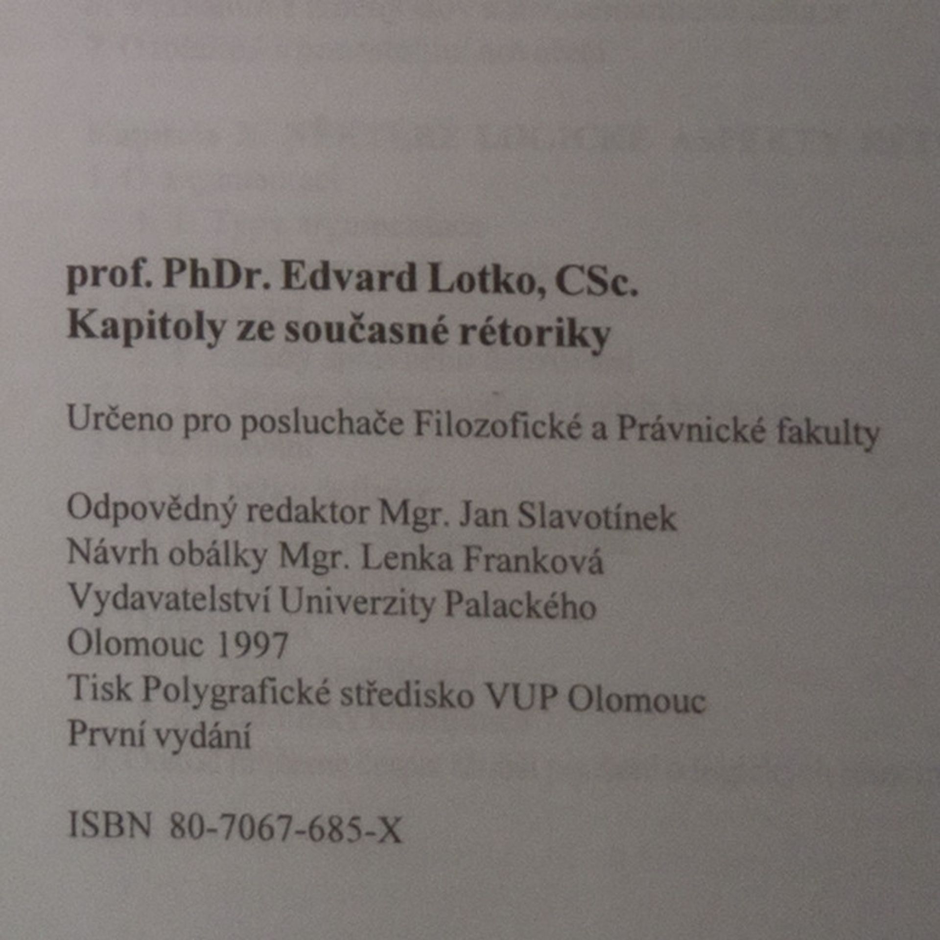 Edvard Lotko Kapitoly ze současné rétoriky