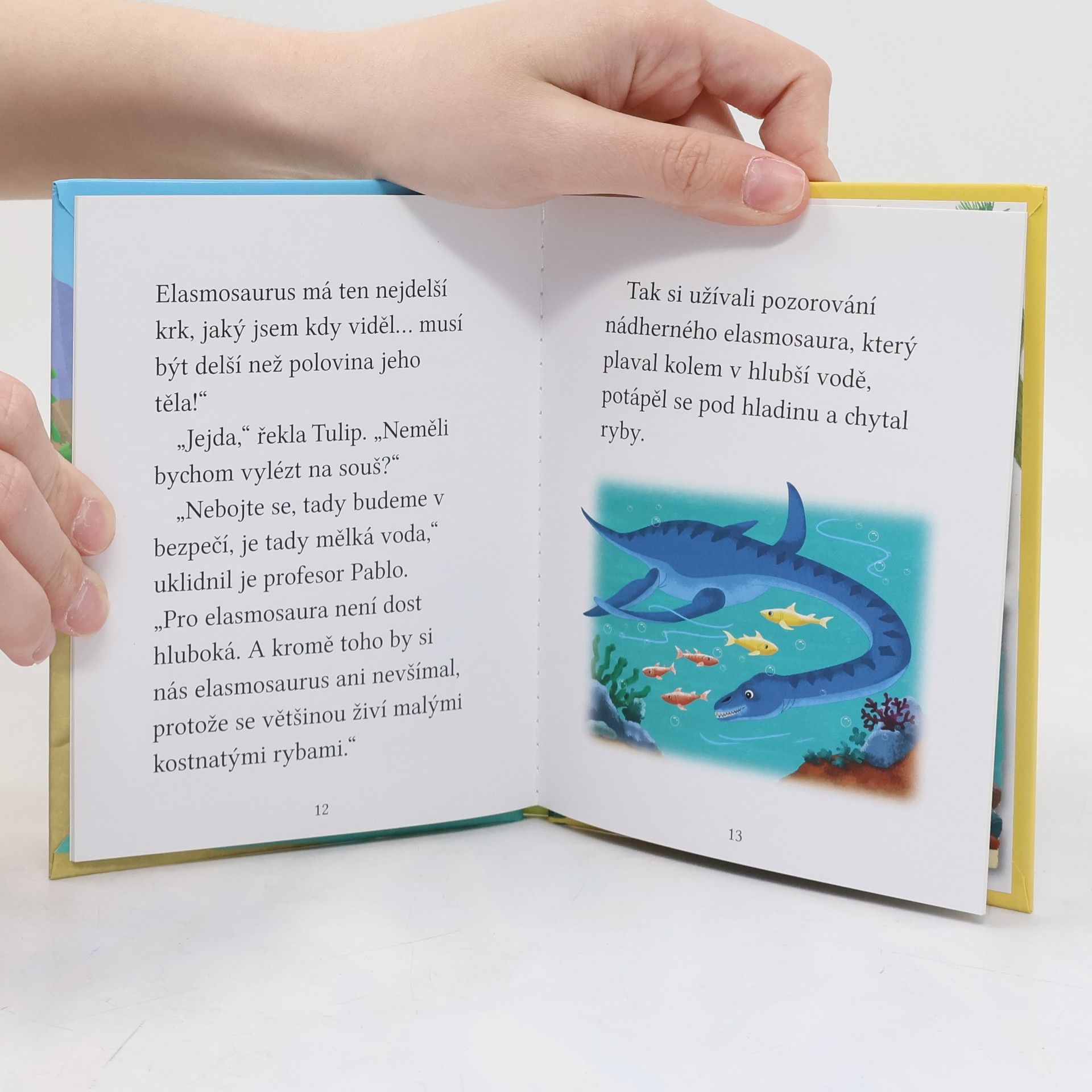 Cressida Cowell Dobrodružství Stromovic dvojčat. Dvojčata si hrají s plesiosaurem