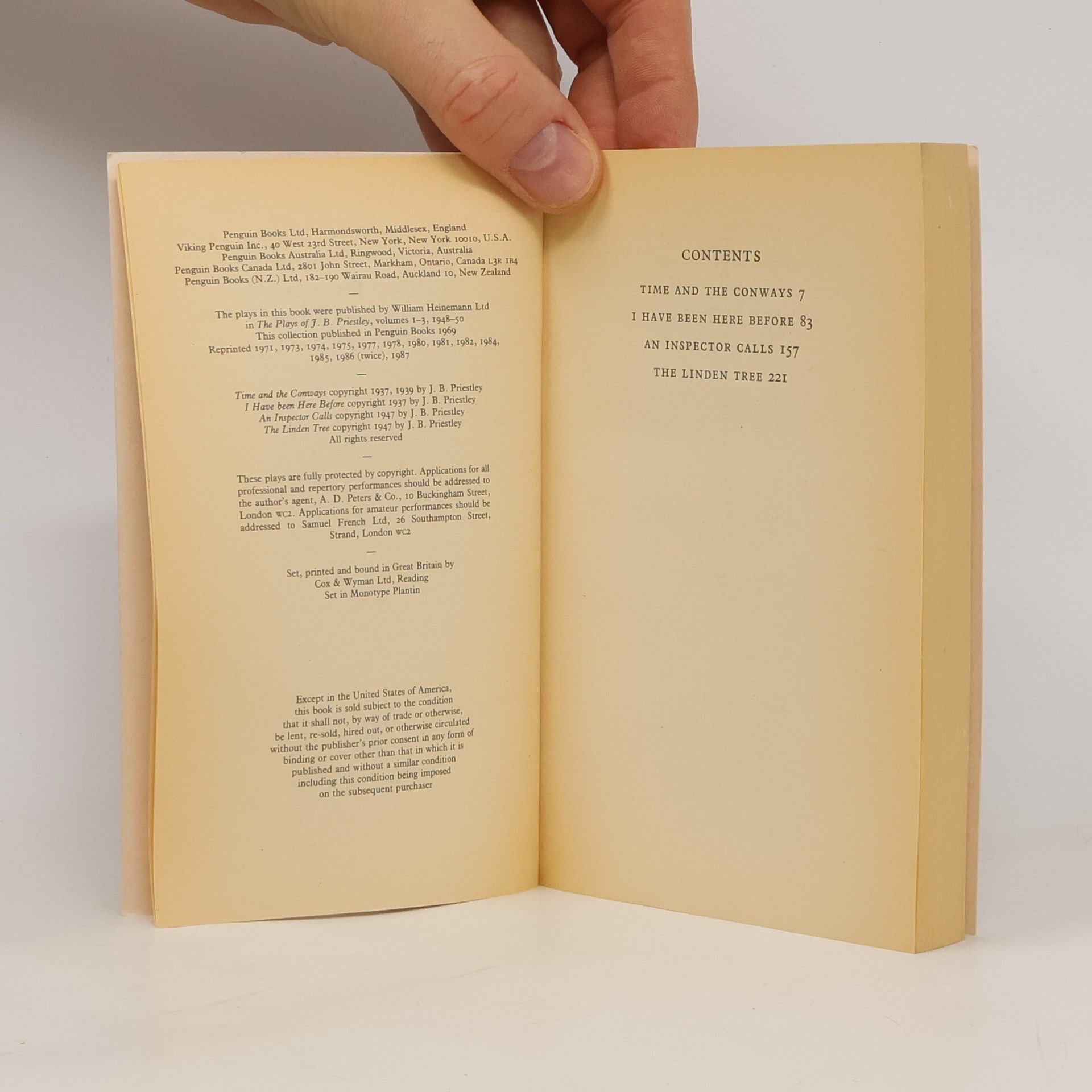 J. B. Priestley Time and the Conways and Other Plays. I Have Been Here Before. The Linden Tree. An Inspector Calls