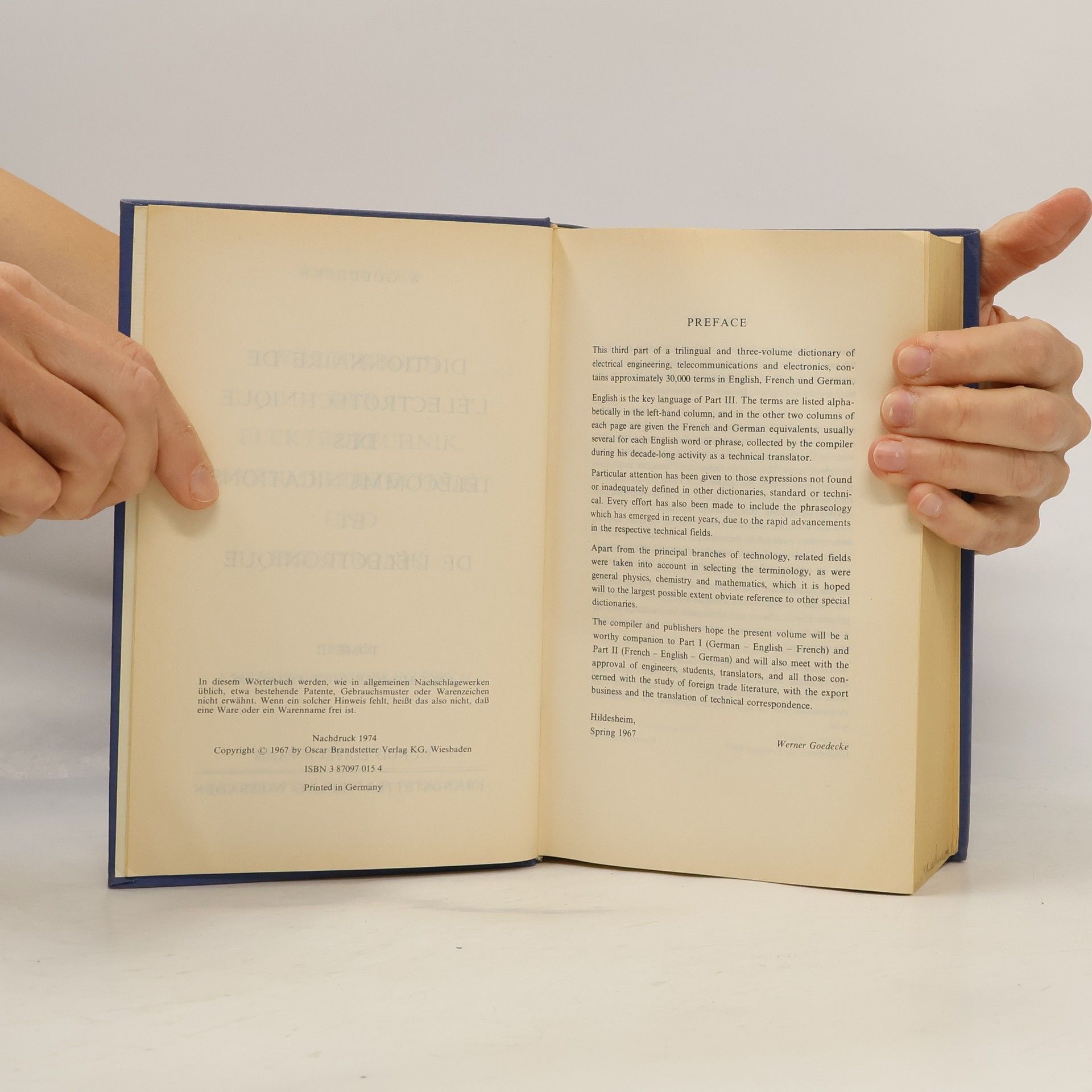 Werner Goedecke Dictionary of Electrical Engineering, Telecommunications and Electronics, Part III