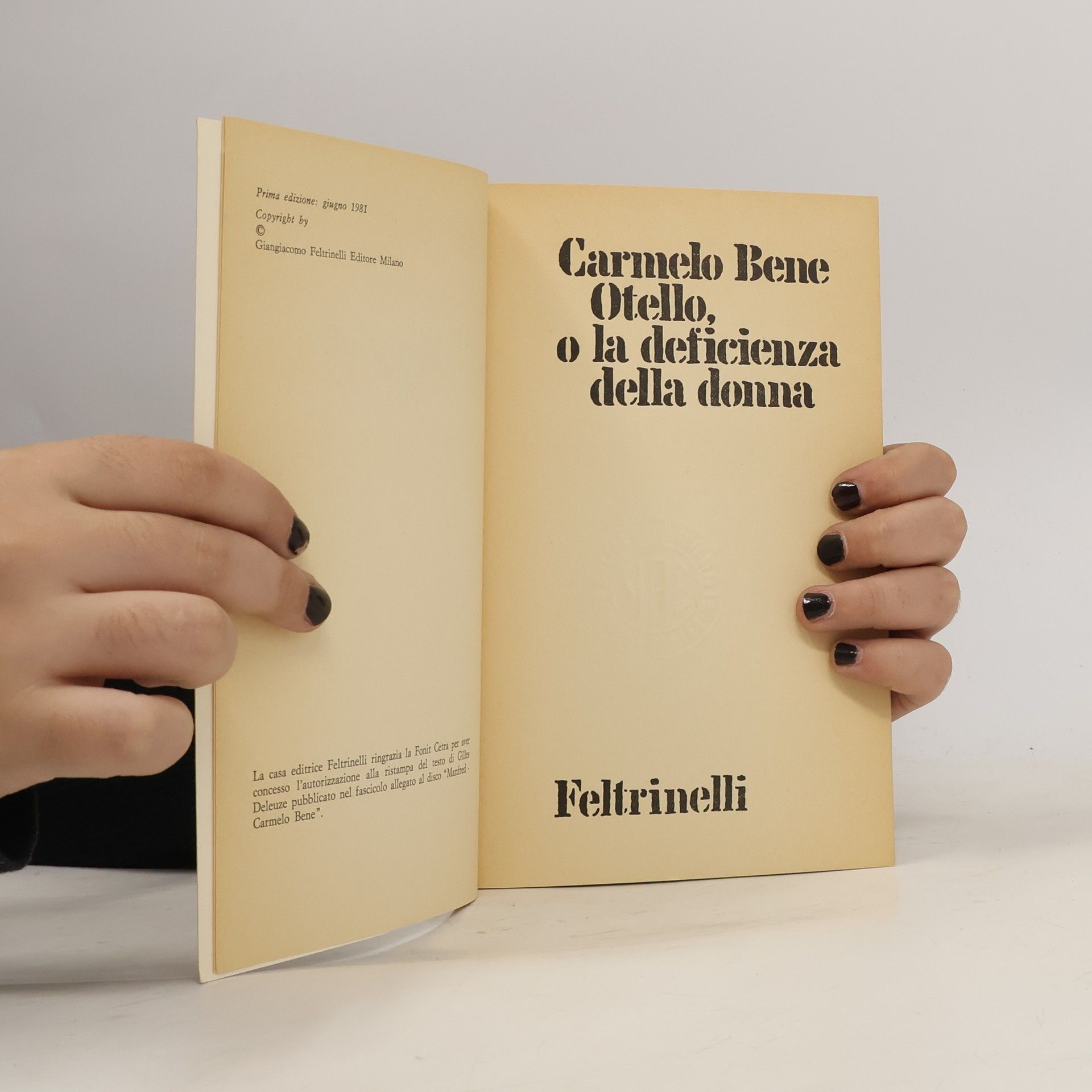 Carmelo Bene Otello, o la deficienza della donna