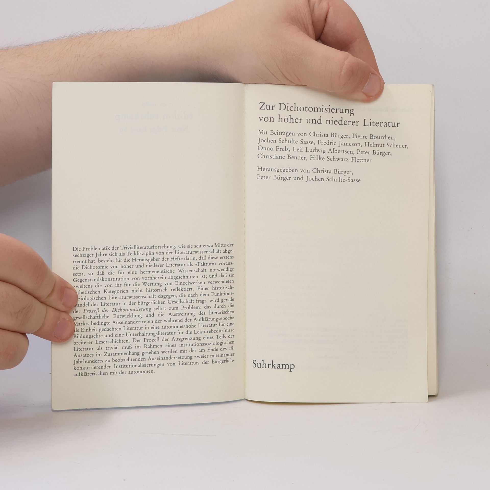Christa Bürger Zur Dichotomisierung von hoher und niederer Literatur