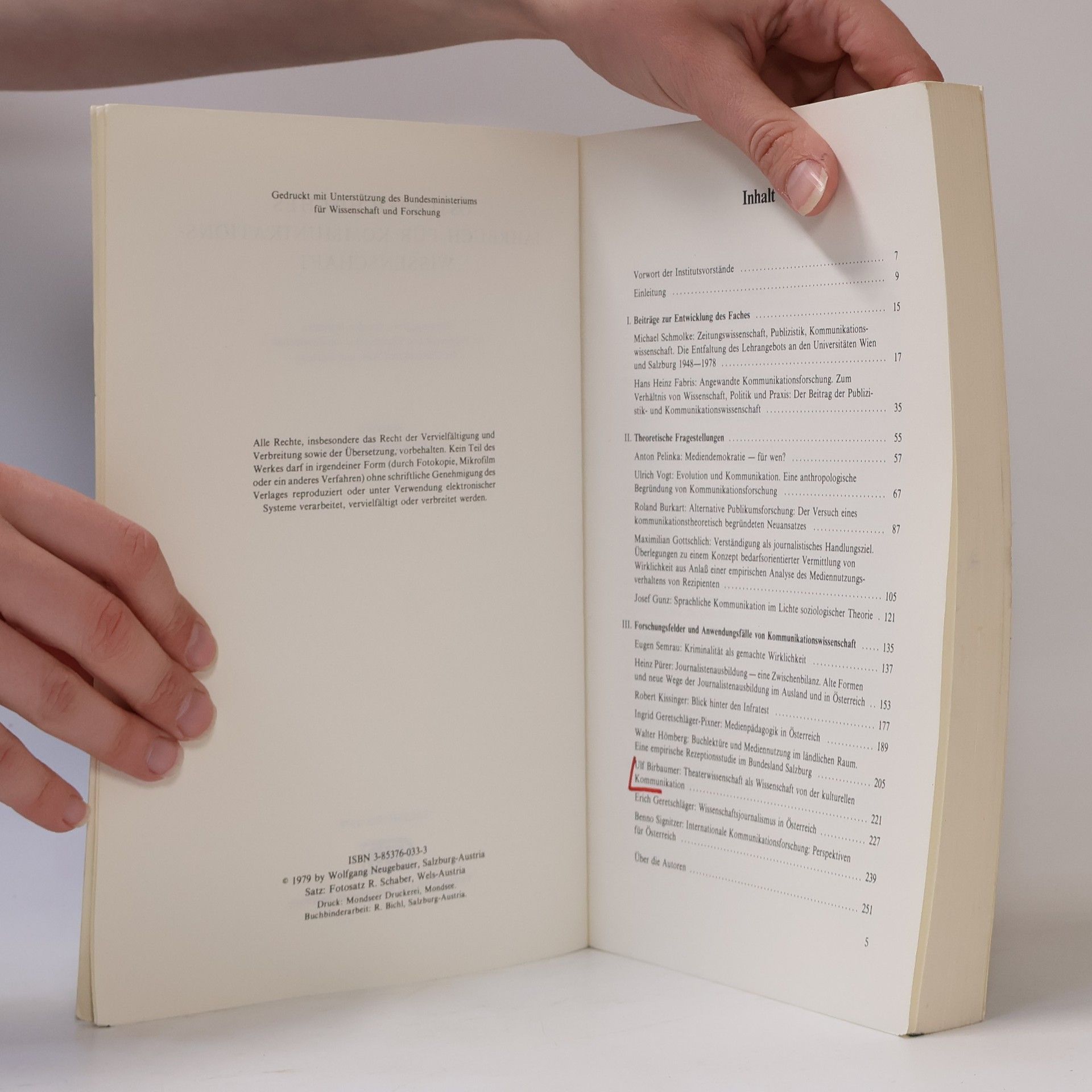 Ulf Birbaumer Österreichisches Jahrbuch für Kommunikationswissenschaft I/1979