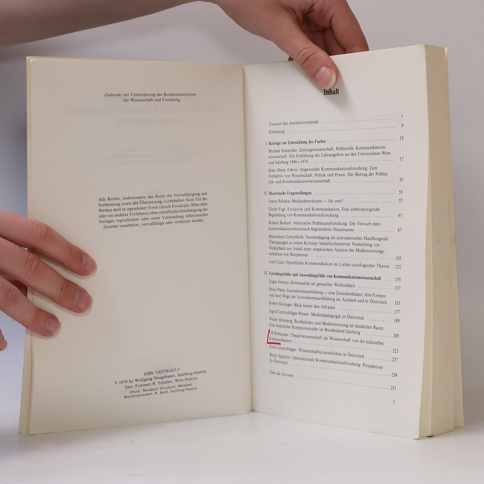 Ulf Birbaumer Österreichisches Jahrbuch für Kommunikationswissenschaft I/1979