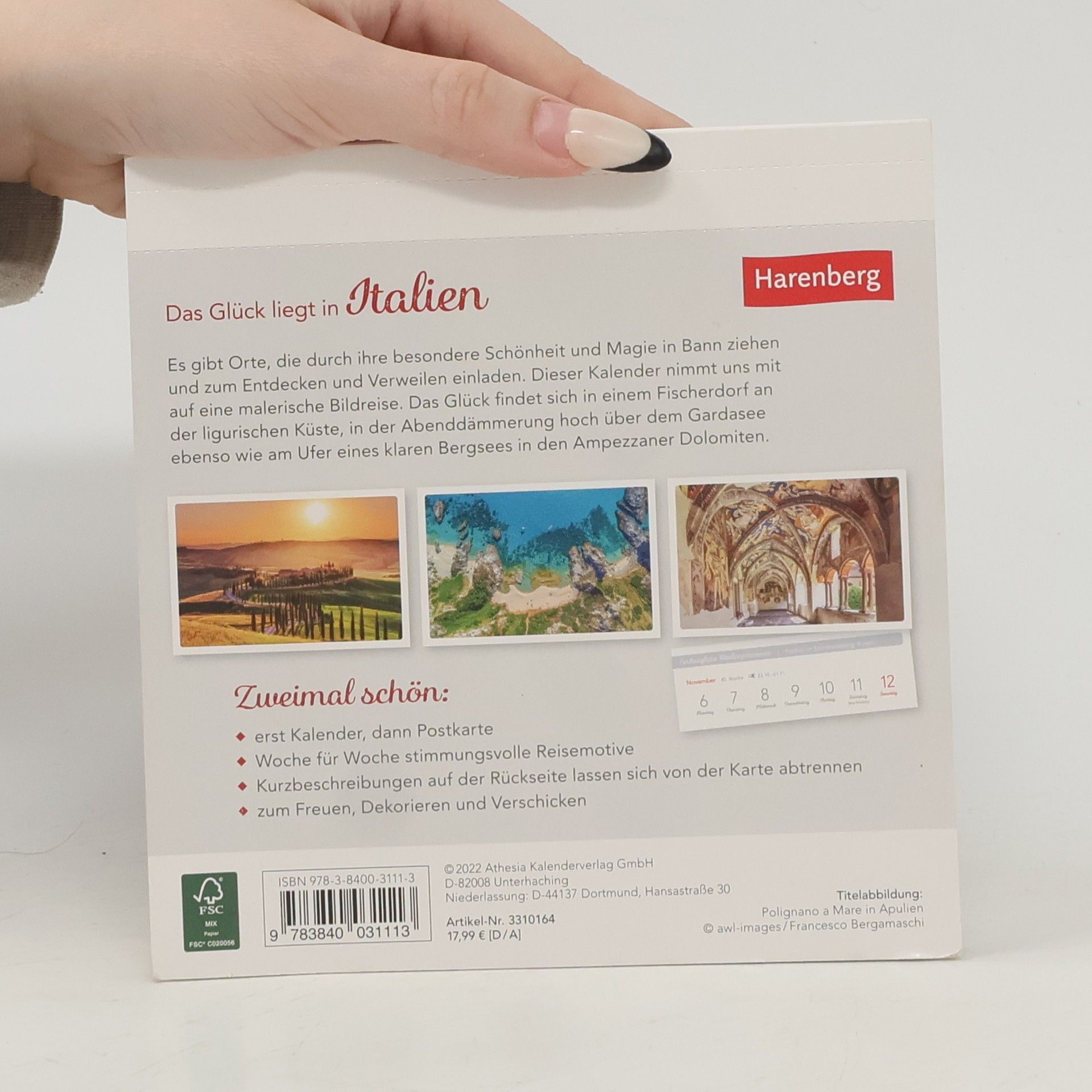 Das Glück liegt in Italien Postkartenkalender 2023. Kleiner Wochen-Kalender mit 53 besonderen Orten. Stimmungsvolle Foto-Motive zum Aufhängen und Aufstellen.: Wochenkalender mit 53 Postkarten