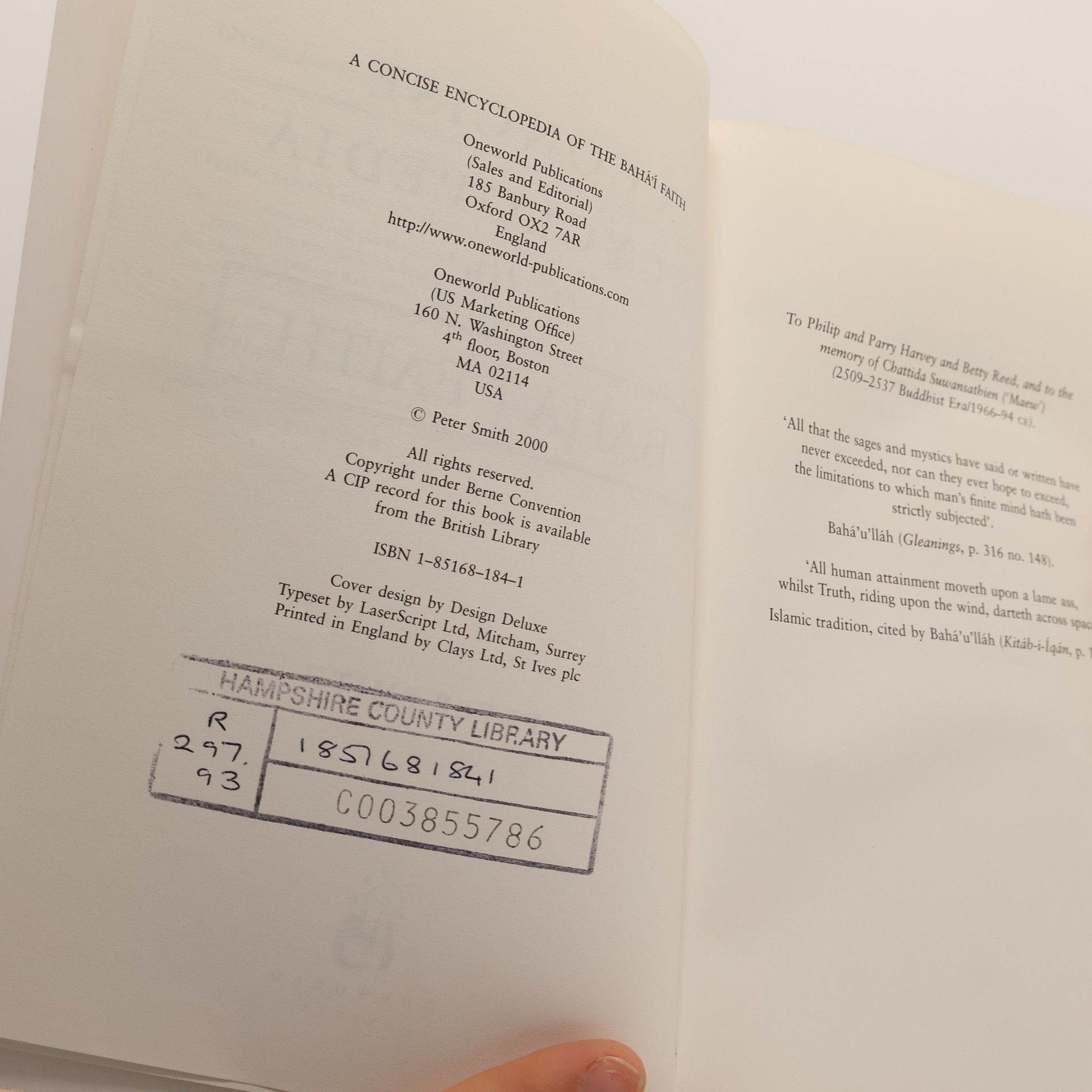 Peter Smith Concise Encyclopedias of World Faiths: A Concise Encyclopedia of the Baha'i Faith