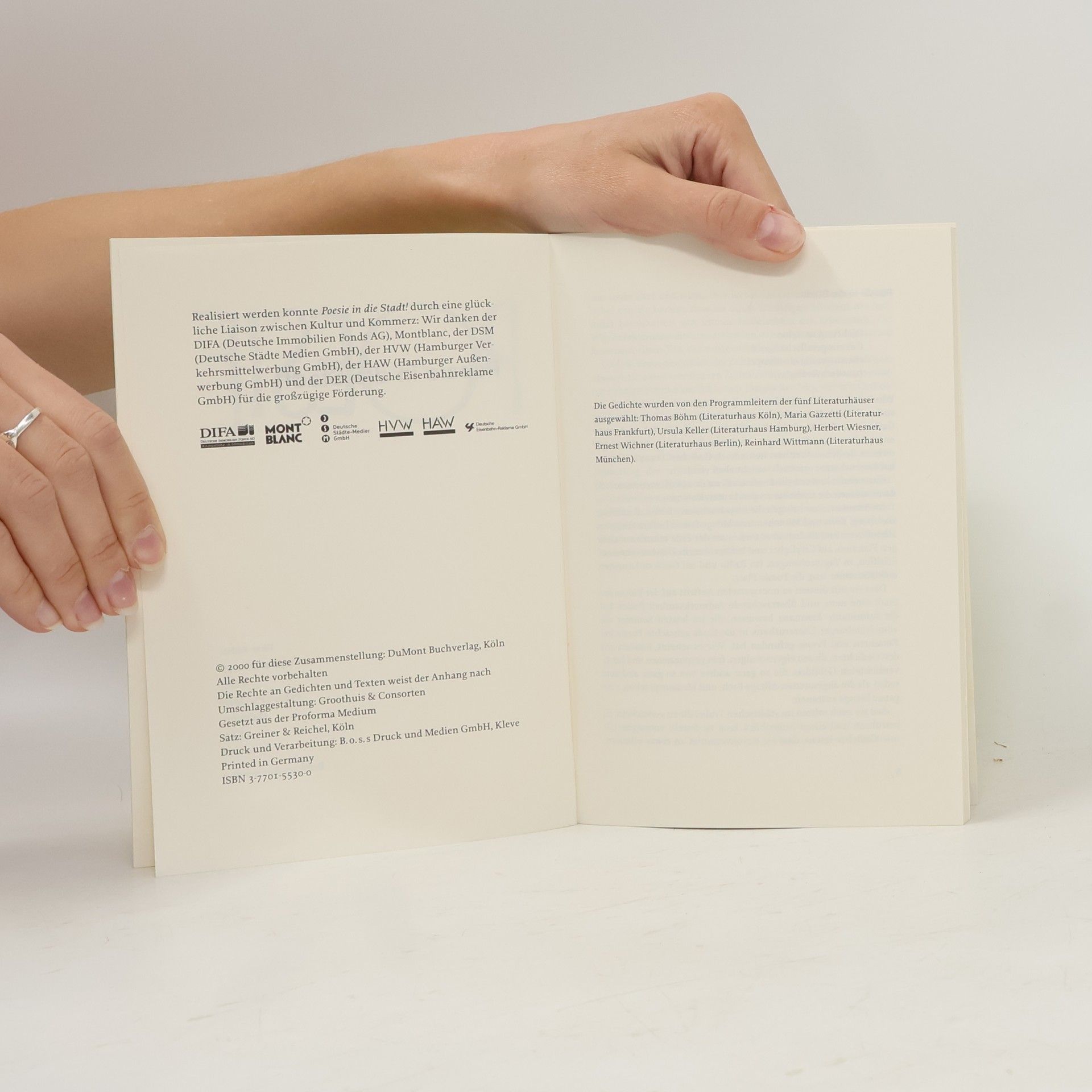 Poesie in die Stadt: Eine Aktion der Literaturhäuser Berlin, Frankfurt/Main, Hamburg, Köln, München