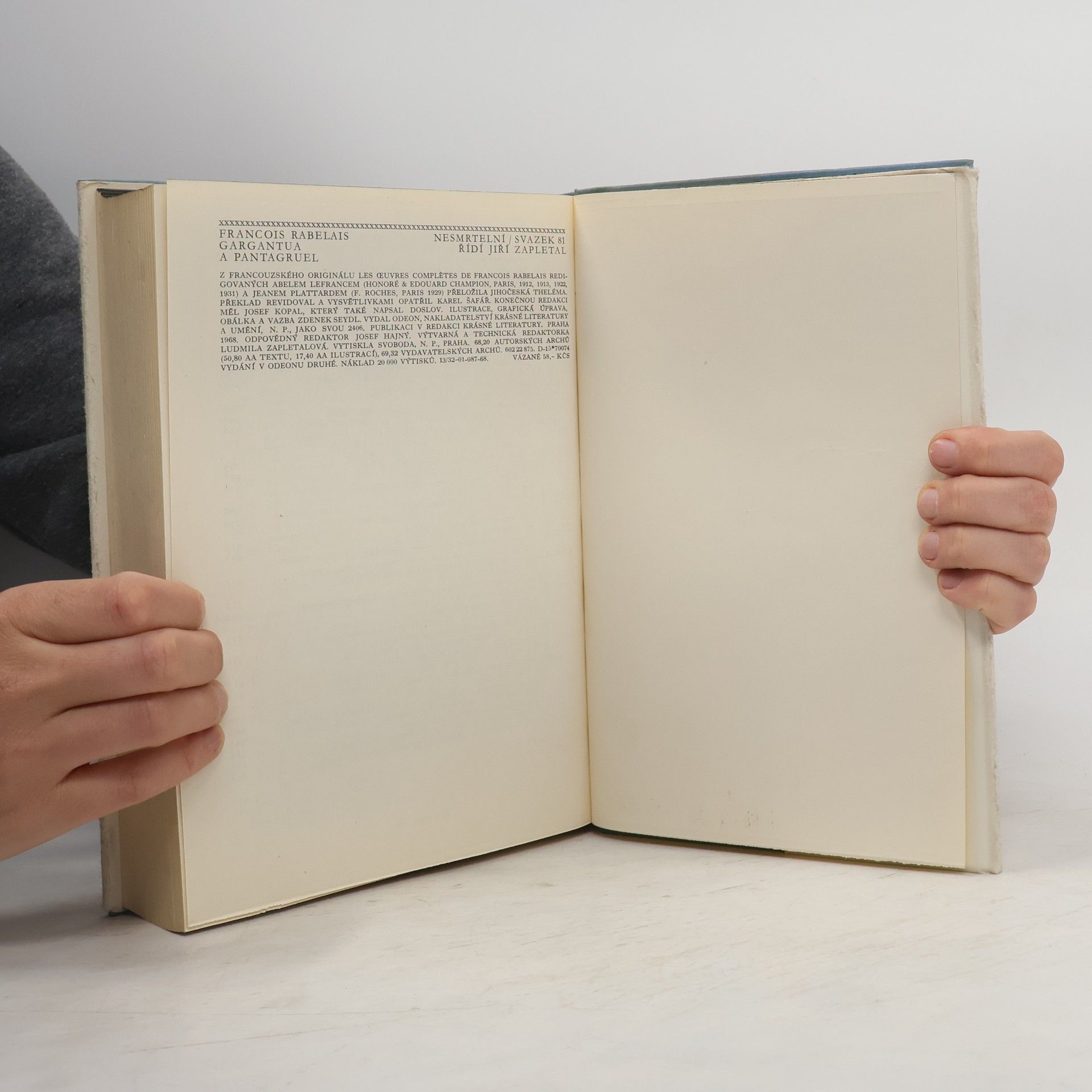 Jiří Zapletal François Rabelais Gargantua a Pantagruel. Nesmrtelní. Svazek 81