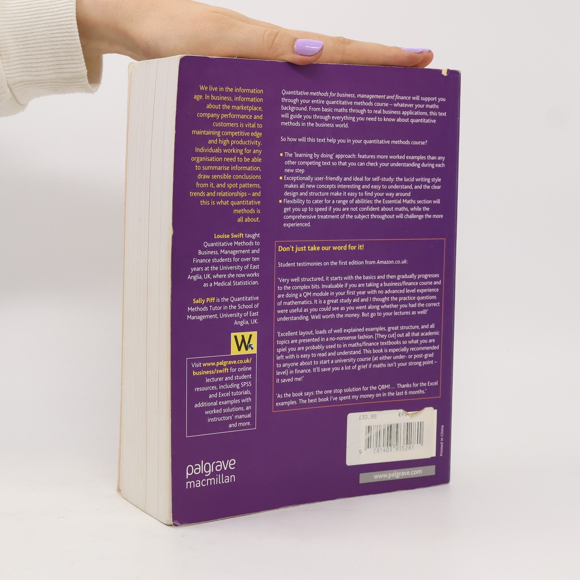 Louise Swift Quantitative methods for business, management, and finance : Louise Swift and Sally Piff.