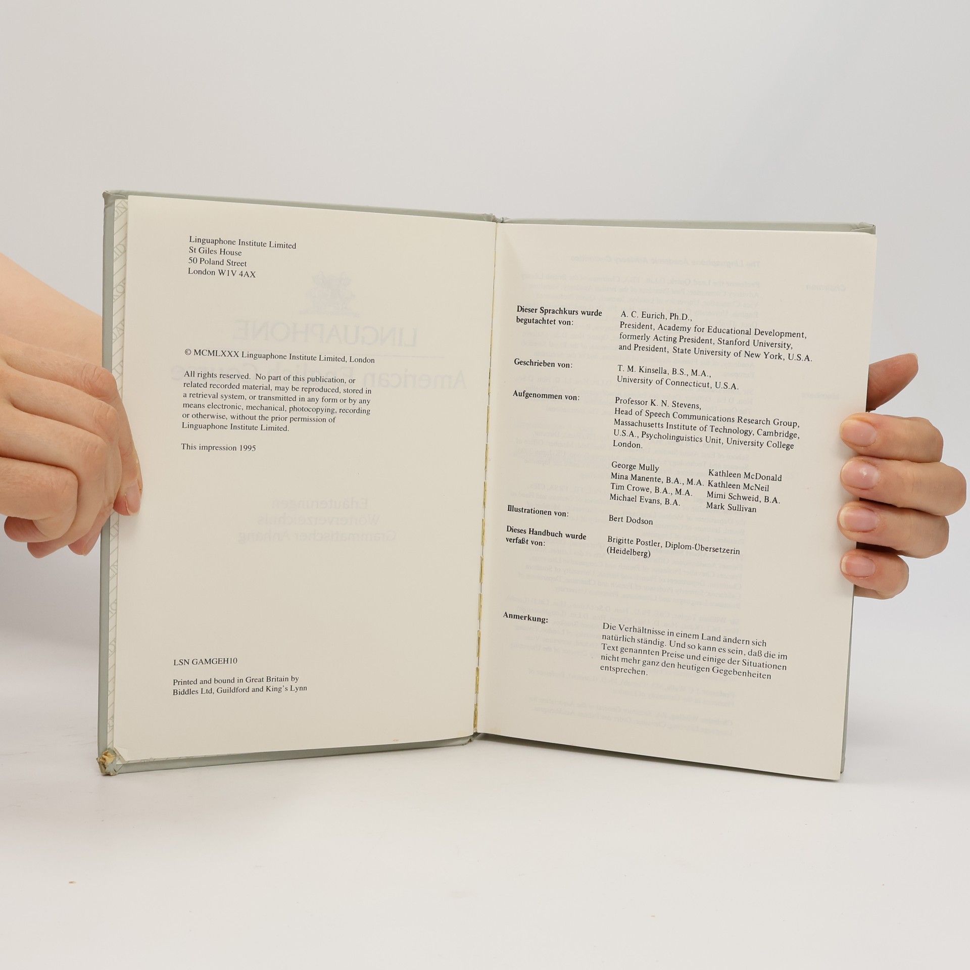 AA.VV. Linguaphone. American English Course. Erläuterungen Wörterverzeichnis Grammatischer Anhang