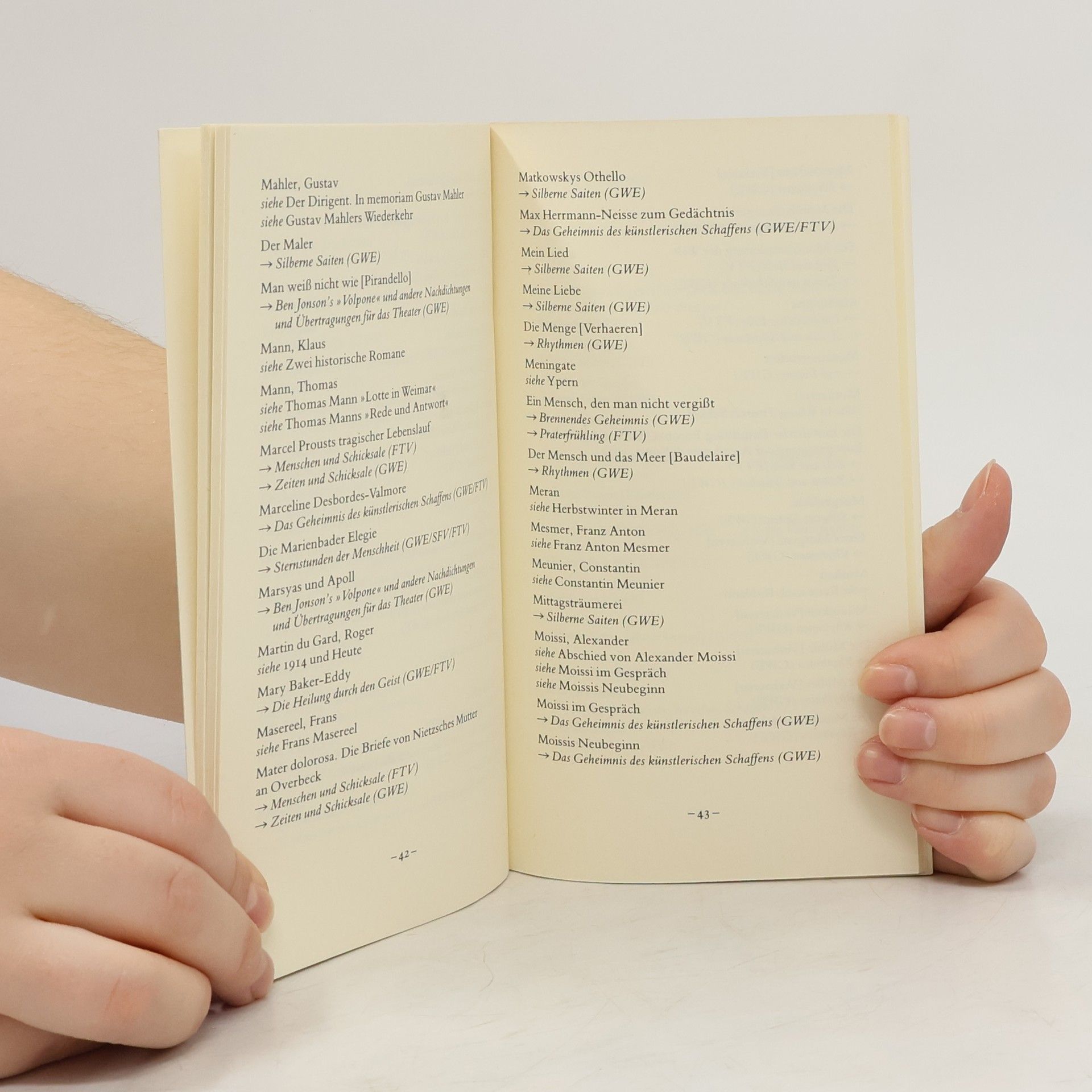 Stefan Zweig Alphabetisches Verzeichnis
