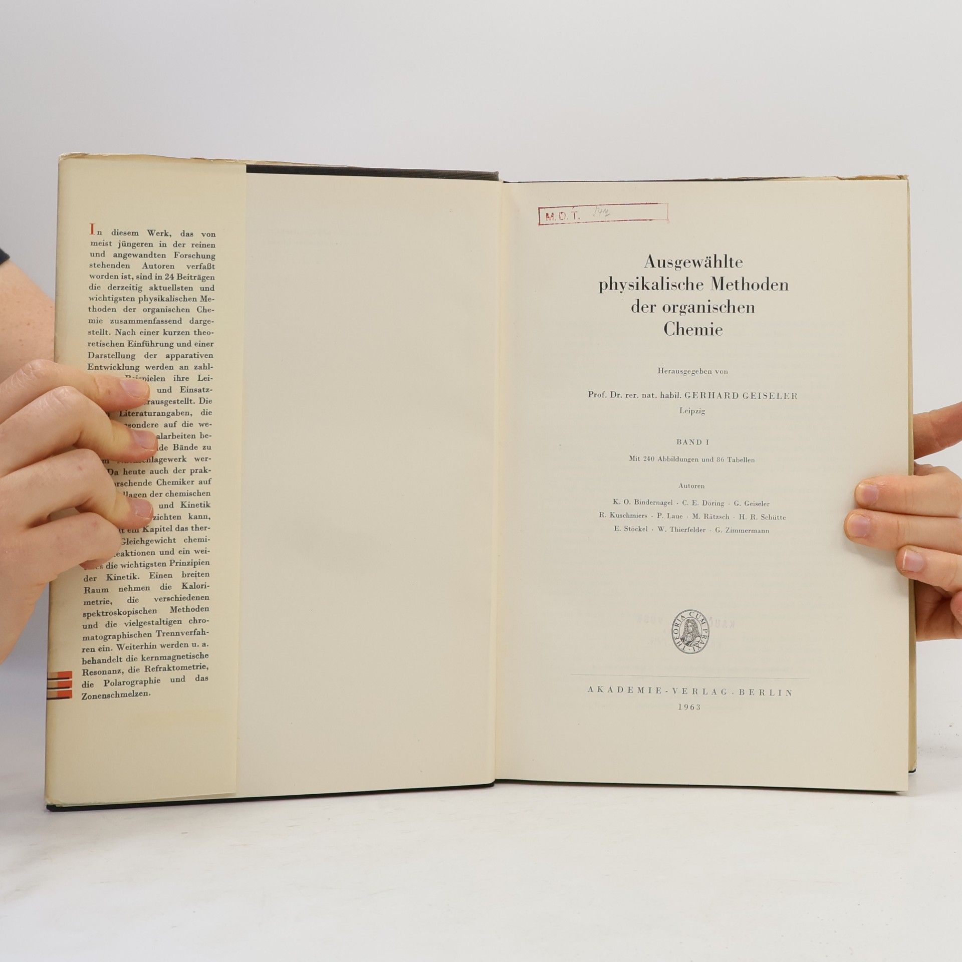 Autores varios Ausgewählte physikalische Methoden der organischen Chemie. Band I