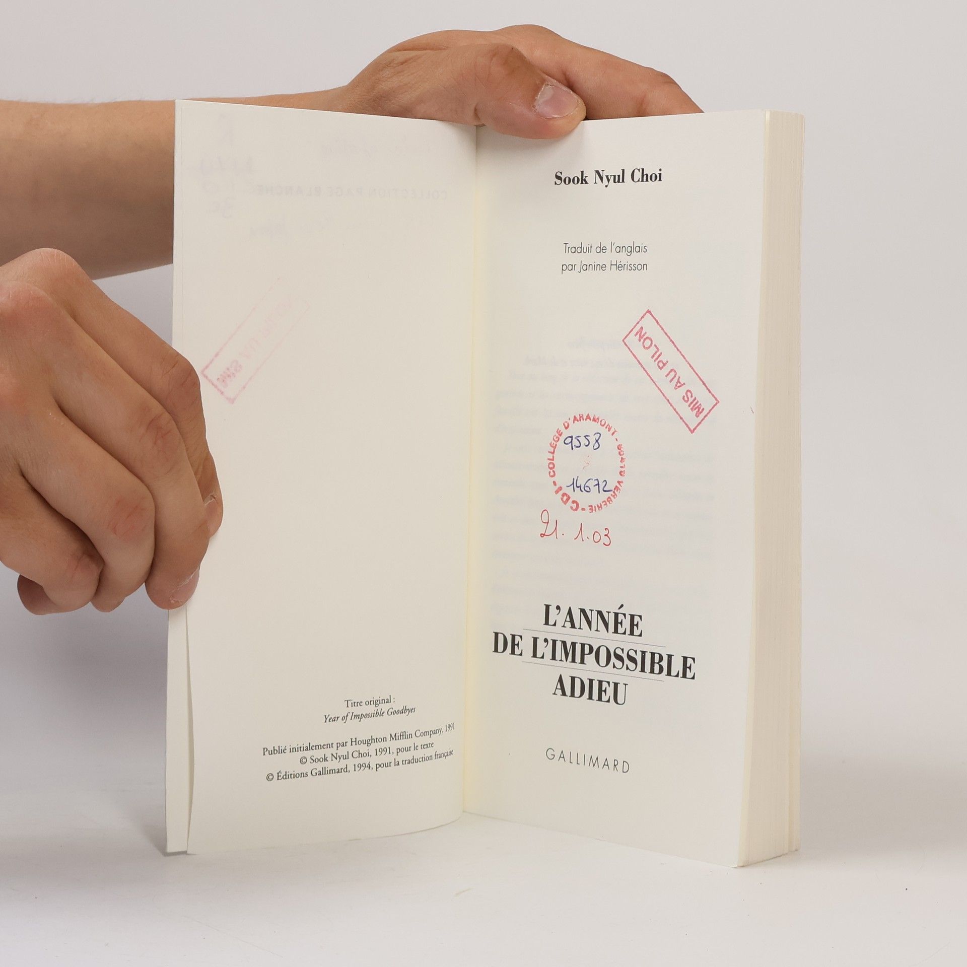 Sook Nyul Choi Page Blanche: L'année de l'impossible adieu