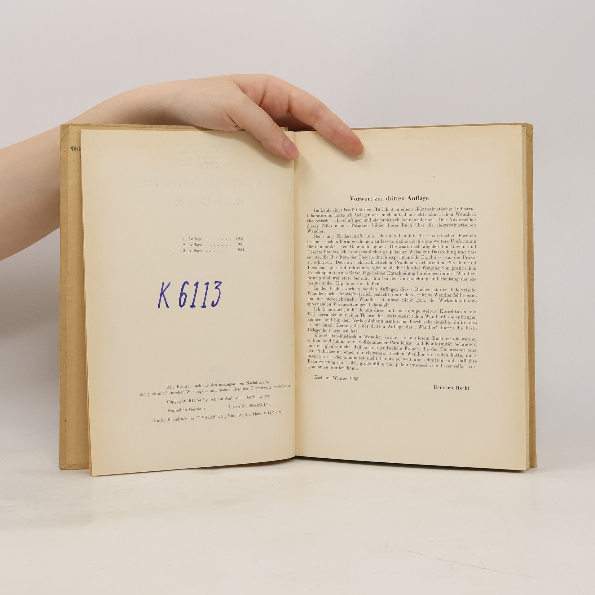 Heinrich Hecht Die elektroakustischen Wandler