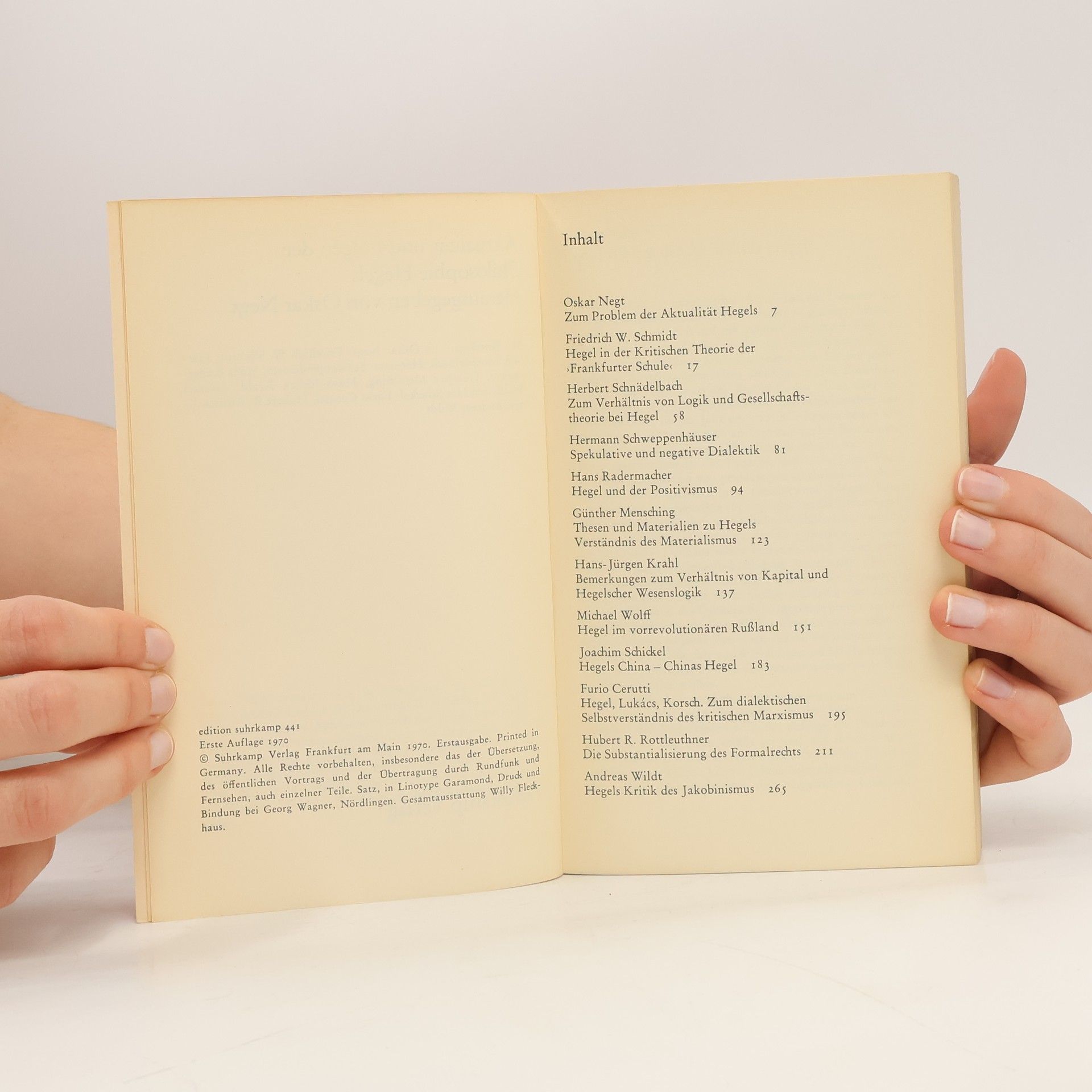 Oskar Negt Aktualität und Folgen der Philosophie Hegels