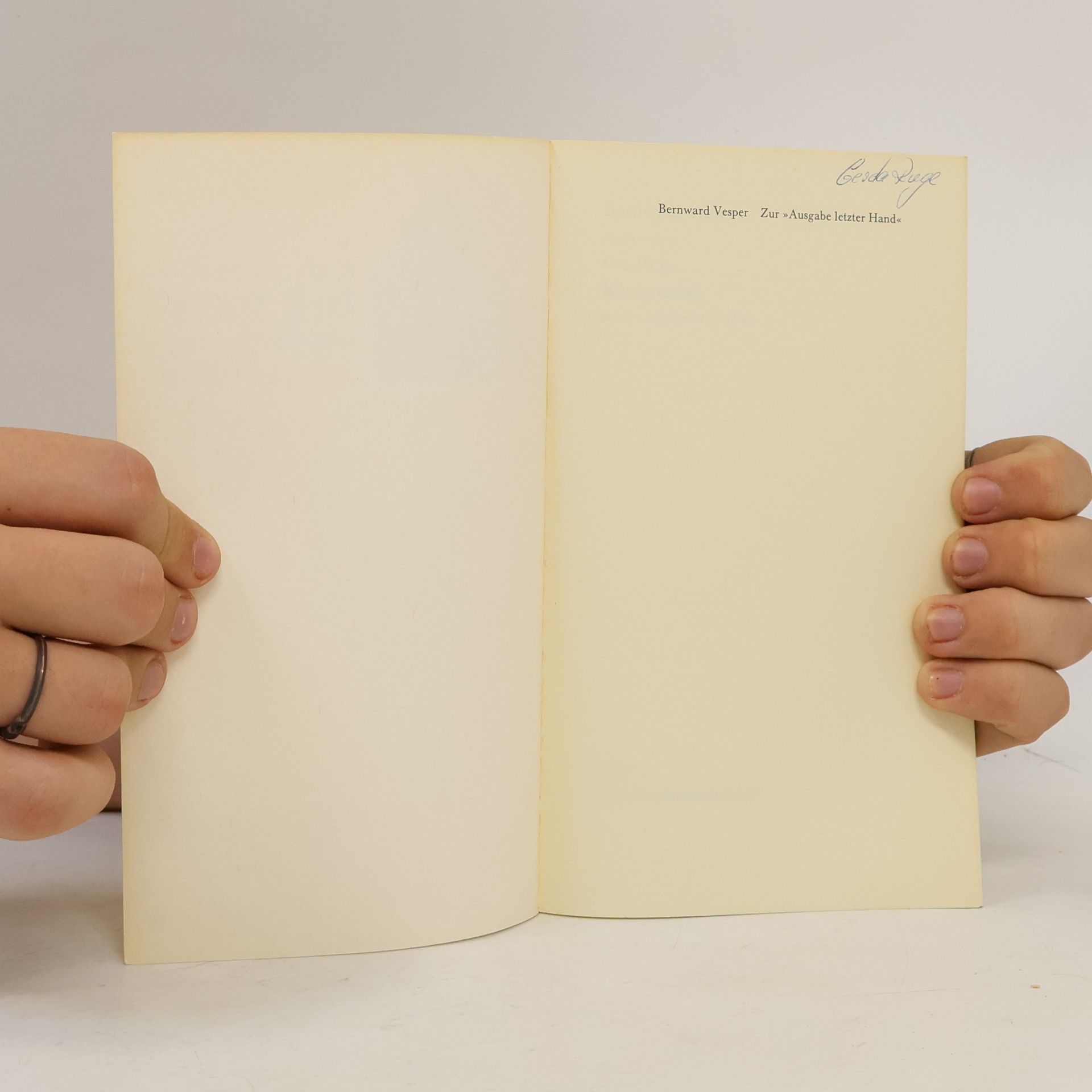 Bernward Vesper Ergänzungen zu Die Reise aus der Ausgabe letzter Hand.