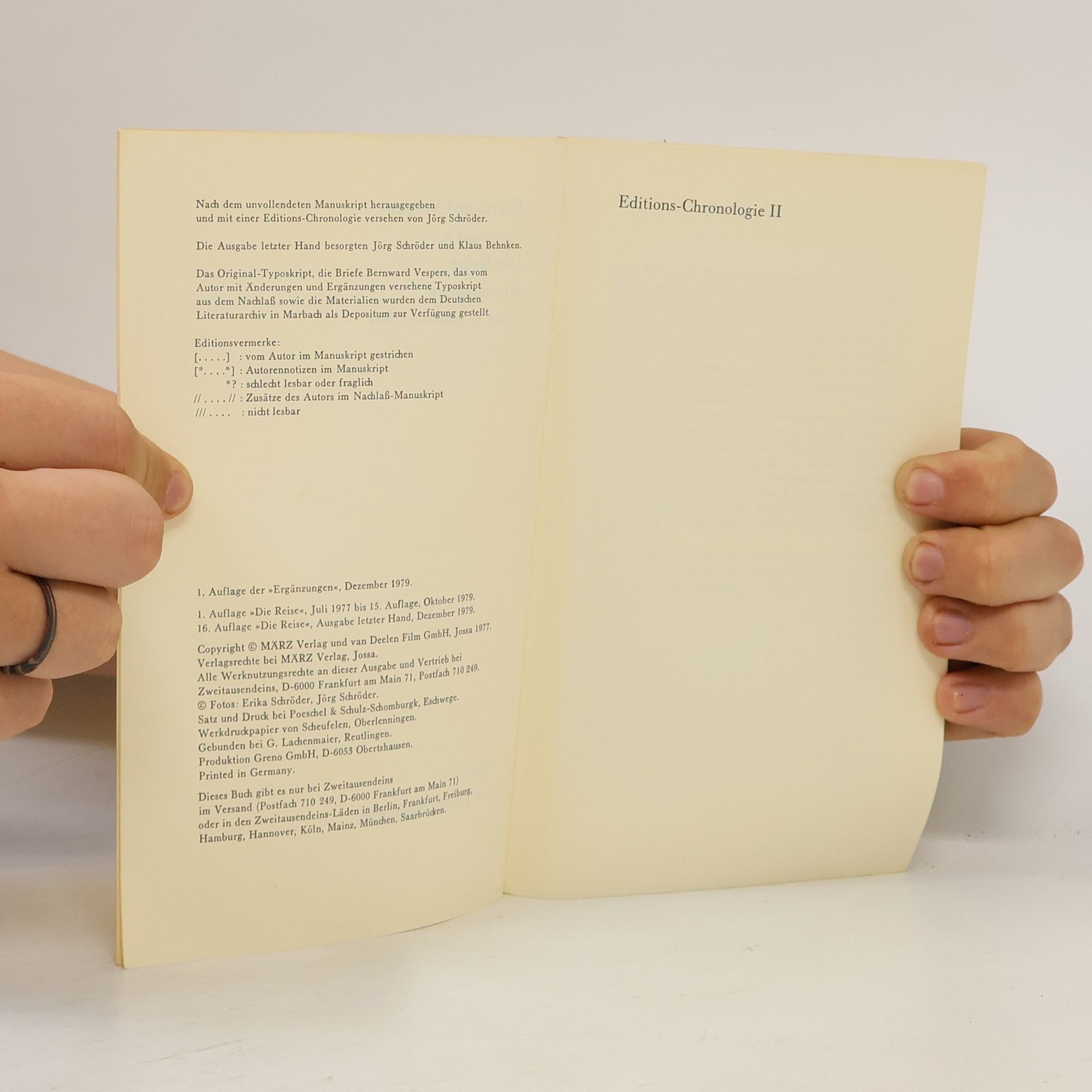 Bernward Vesper Ergänzungen zu Die Reise aus der Ausgabe letzter Hand.