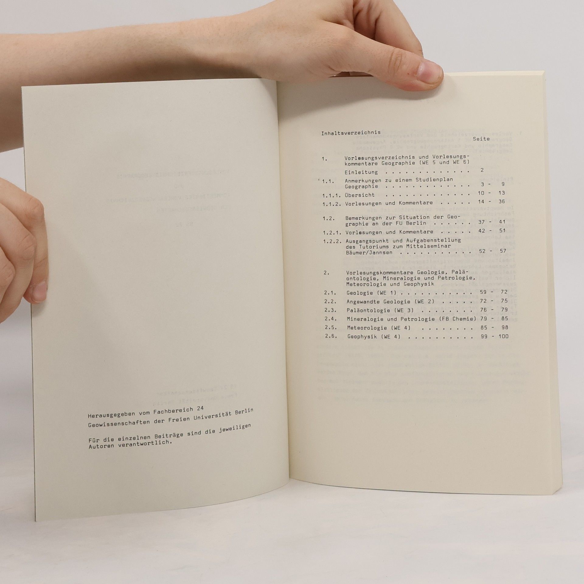 Collectif d'auteurs Vorlesungsverzeichnis Geographie und kommentiertes Vorlesungsverzeichnis der Geowissenschaften SS 72