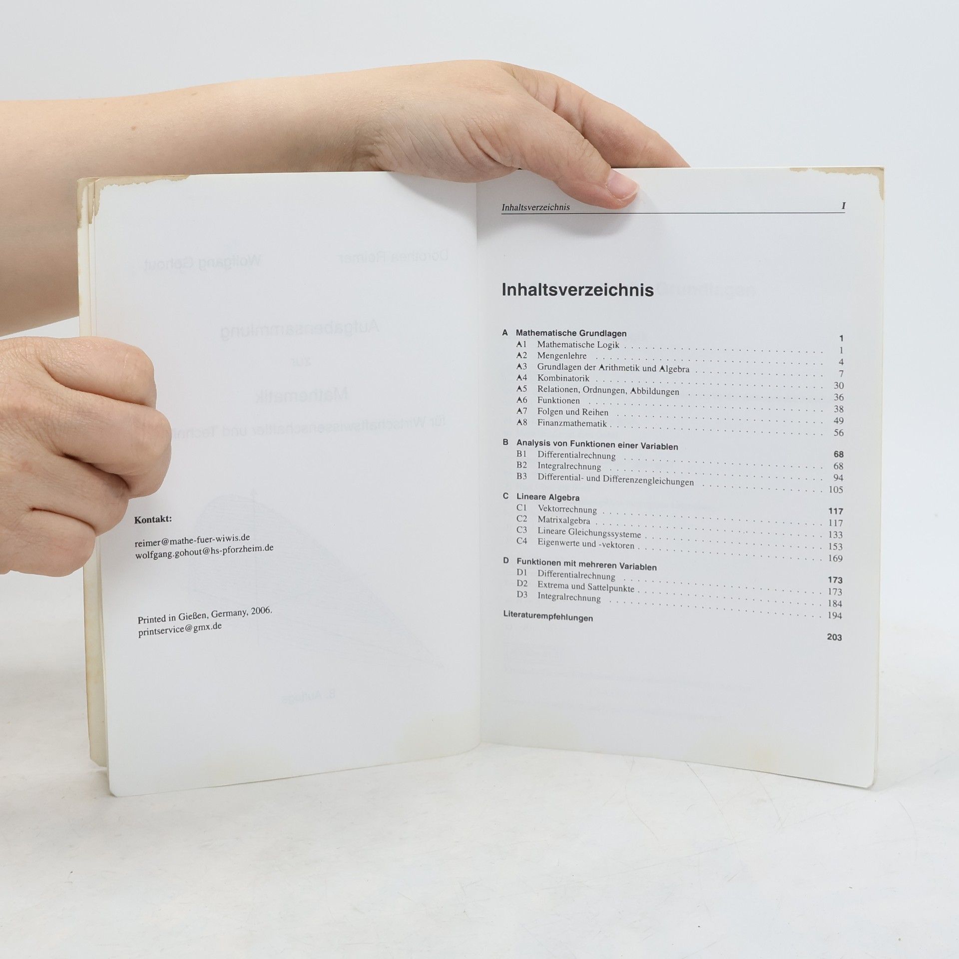Dorothea Lodders Aufgabensammlung zur Mathematik für Wirtschaftswissenschaftler und Techniker