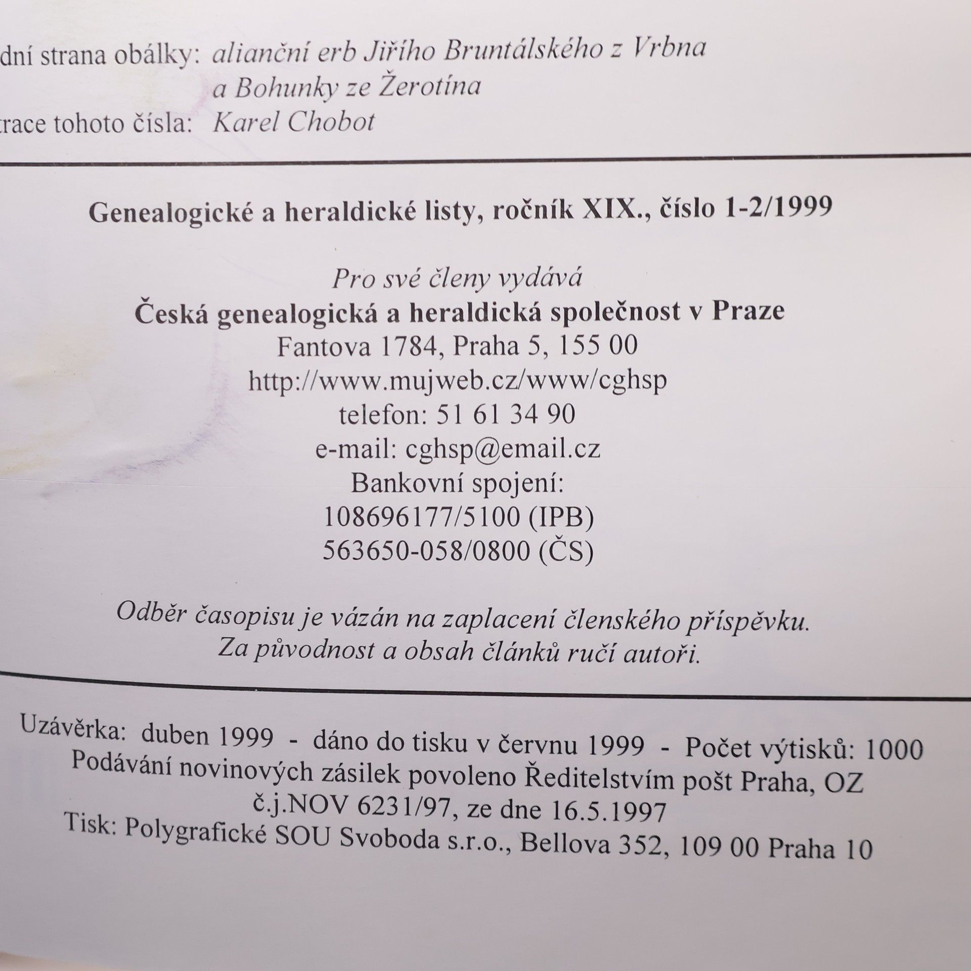 Autorenkollektiv Genealogické a heraldické listy 1-2/1999