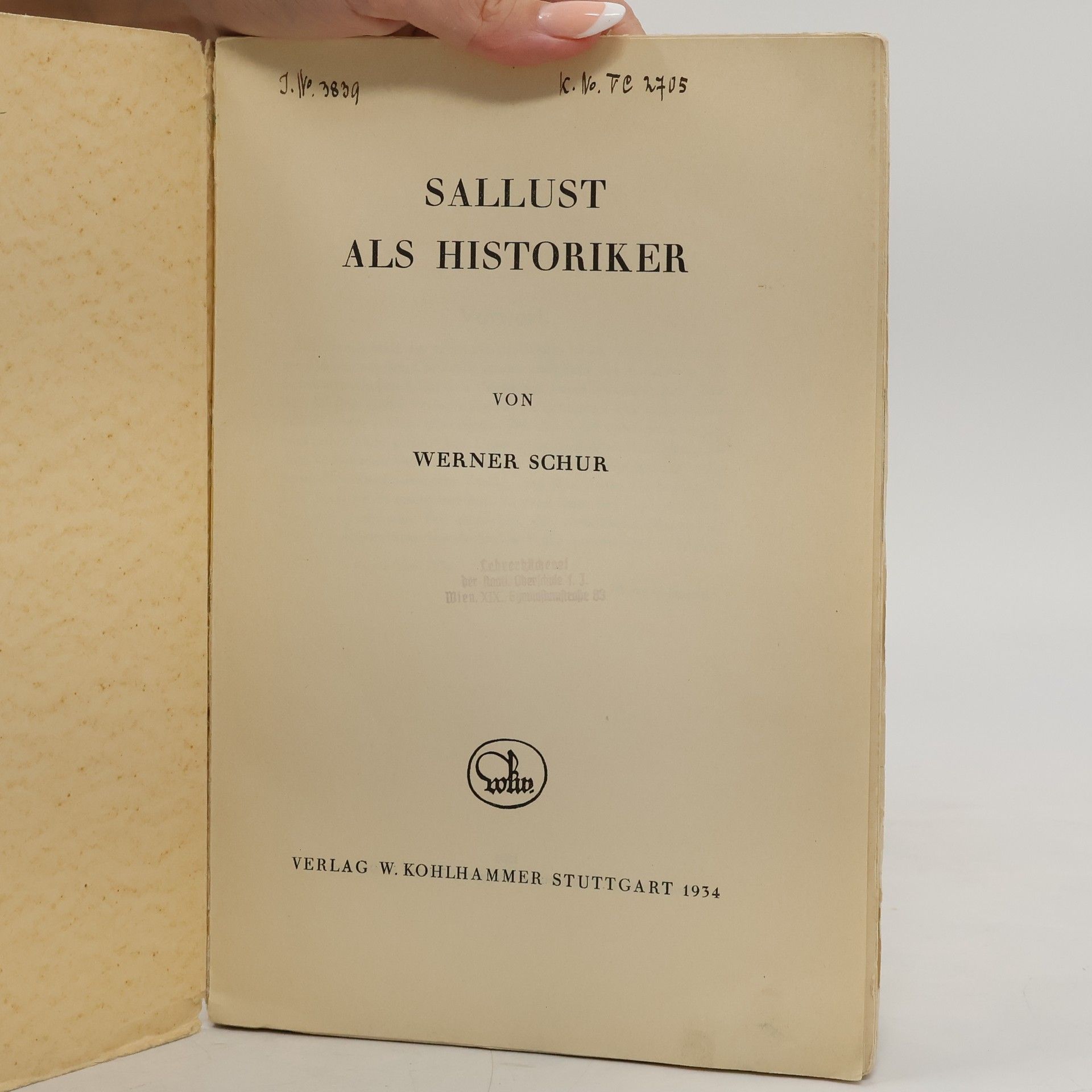 Werner Schur Sallust als Historiker