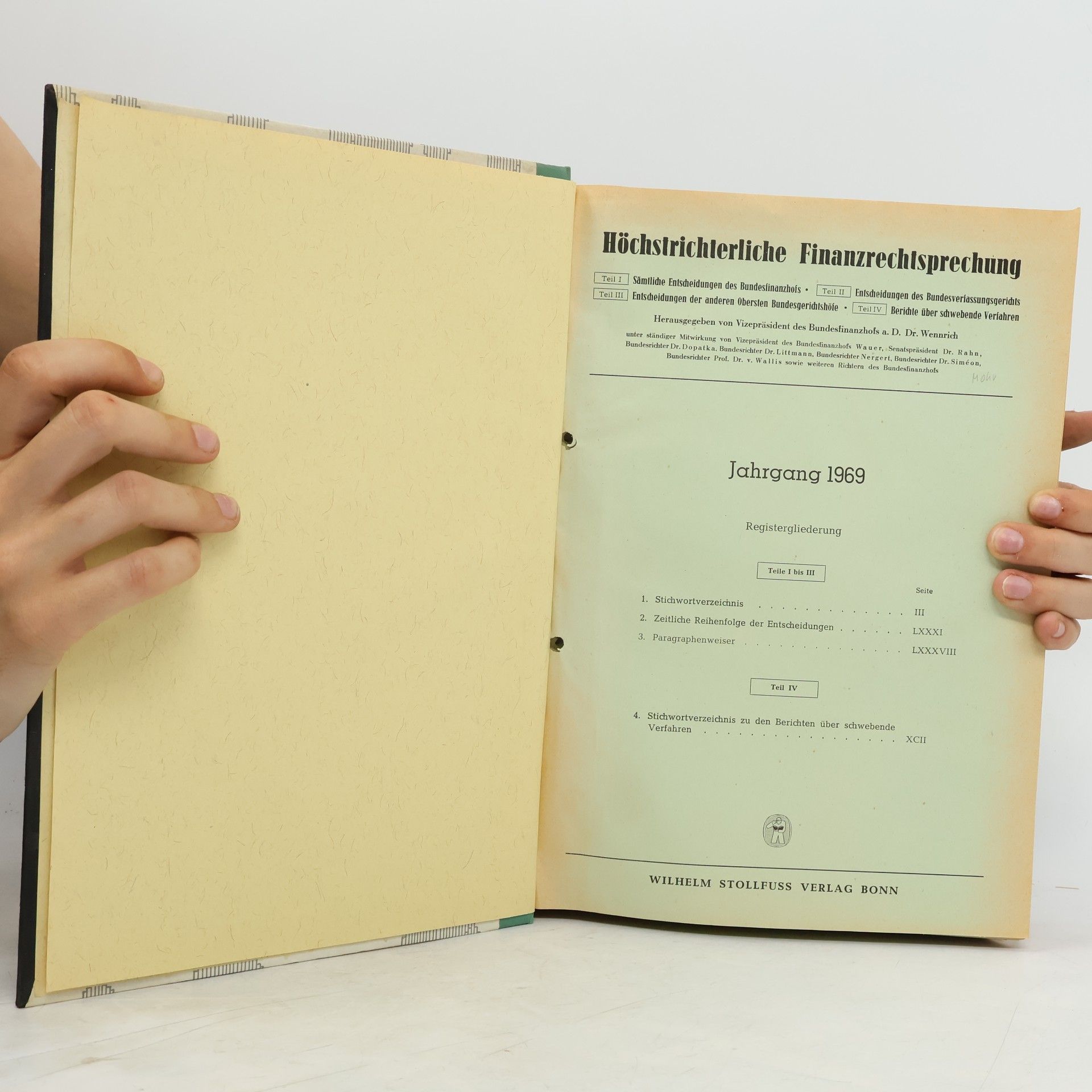 Autorenkollektiv Höchstrichterliche Finanzrechtsprechung 1969