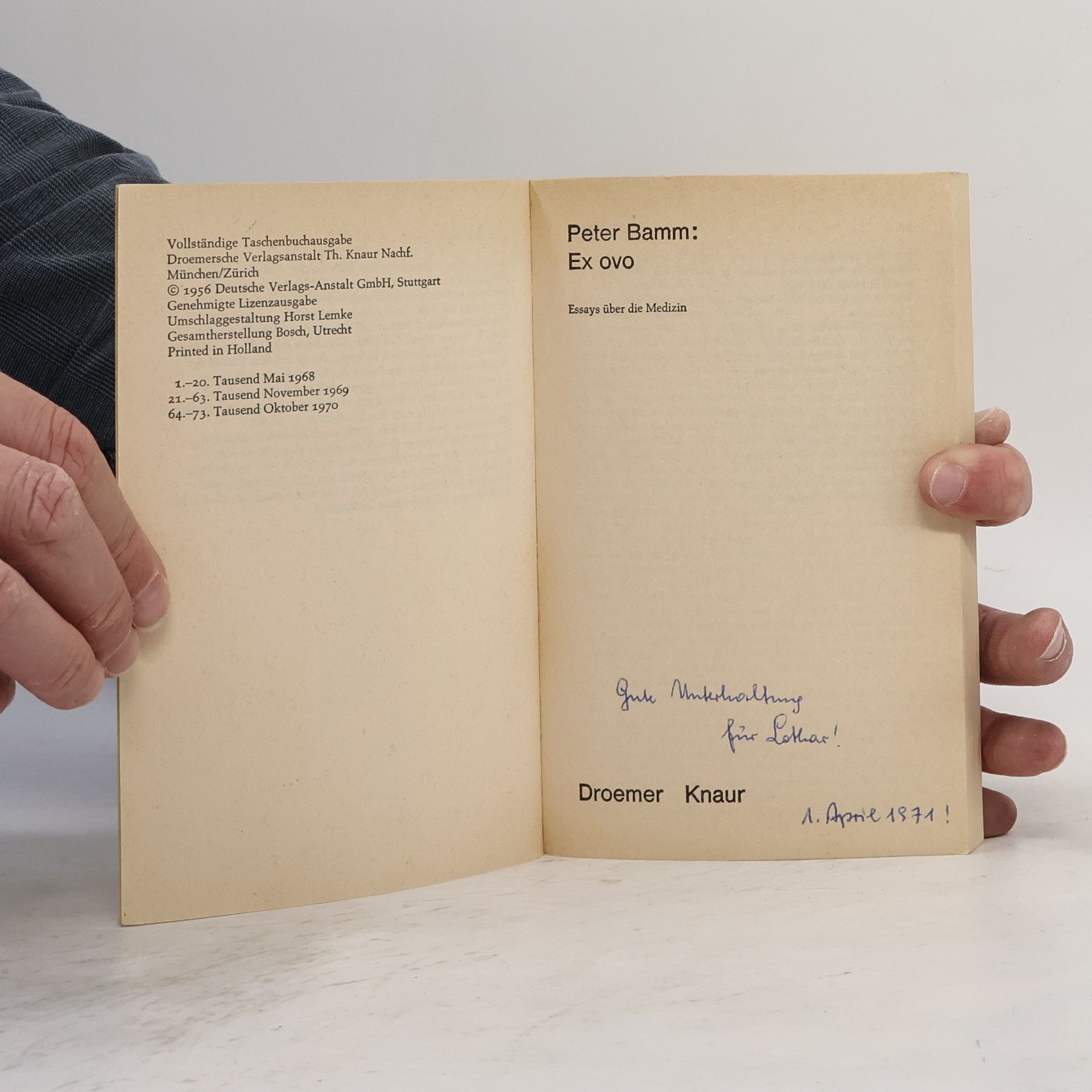 Peter Bamm Ex ovo. Essays über die Medizin