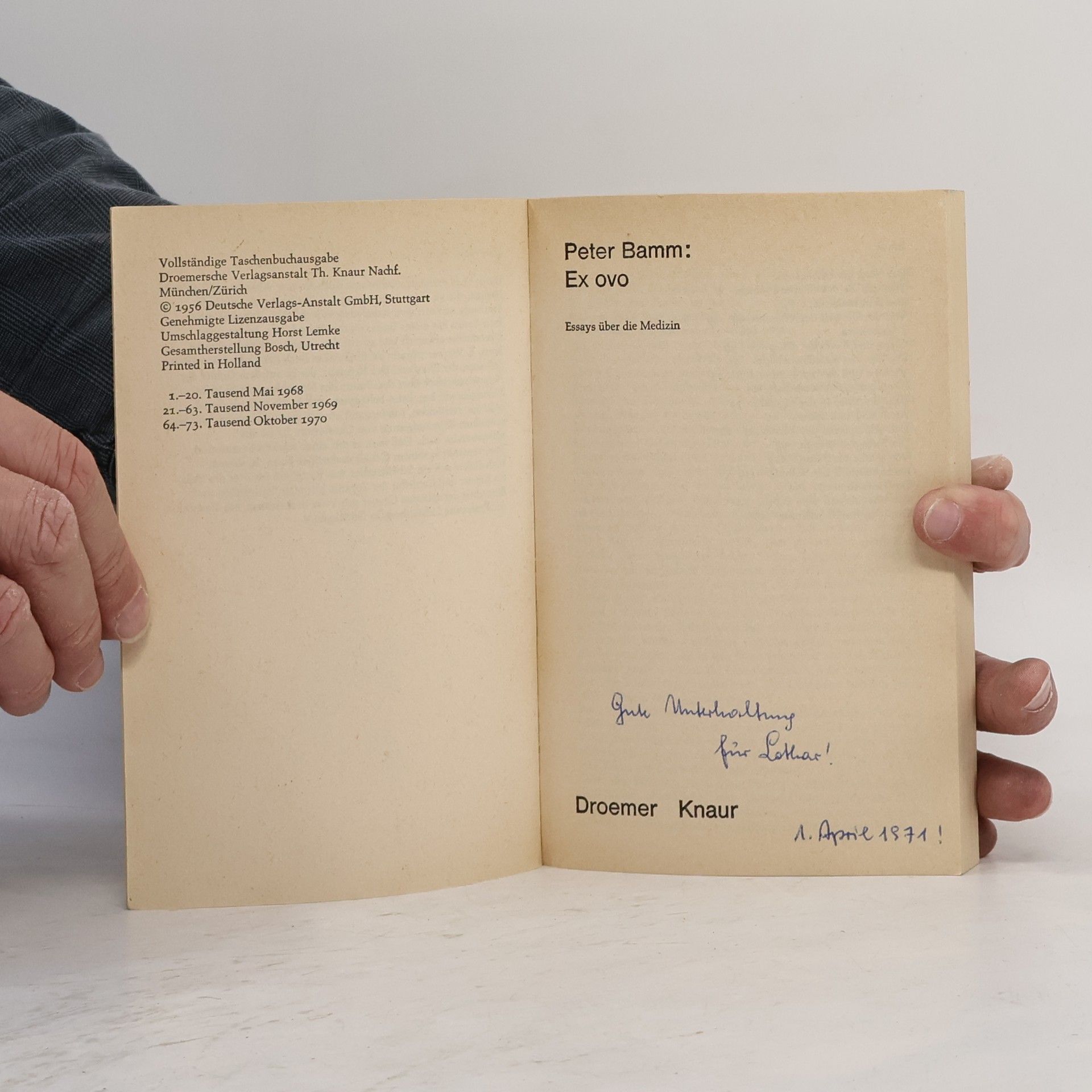 Peter Bamm Ex ovo. Essays über die Medizin