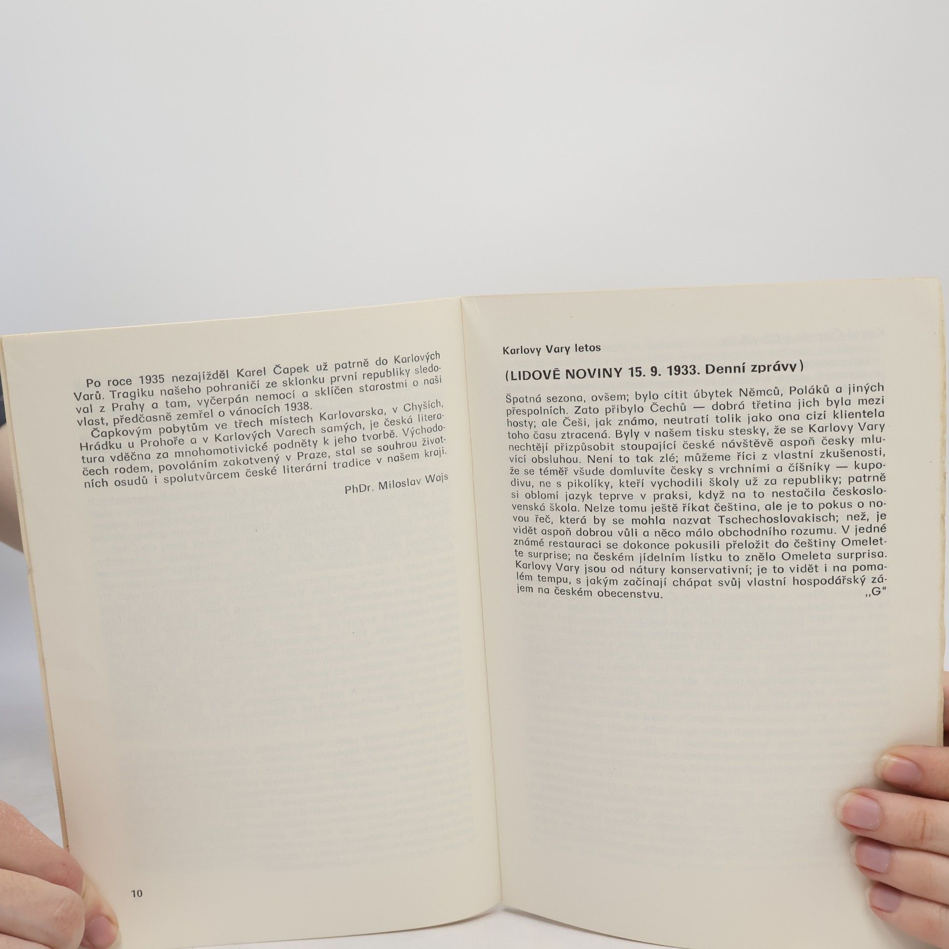 Hana Kopecká Karel Čapek na Karlovarsku