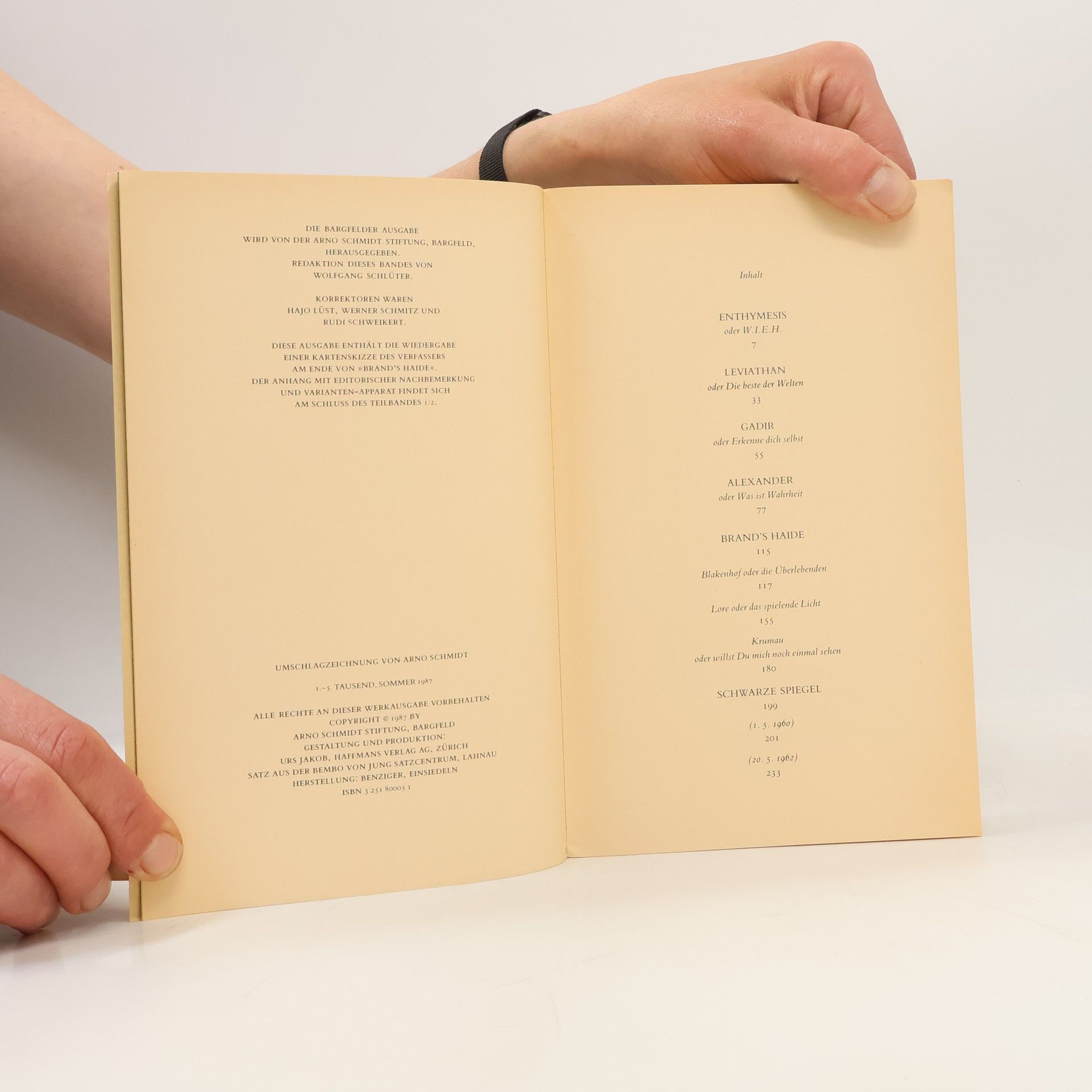 Arno Schmidt Enthymesis; Leviathan; Gadir; Alexander; Brand's Haide; Schwarze Spiegel V/L.1