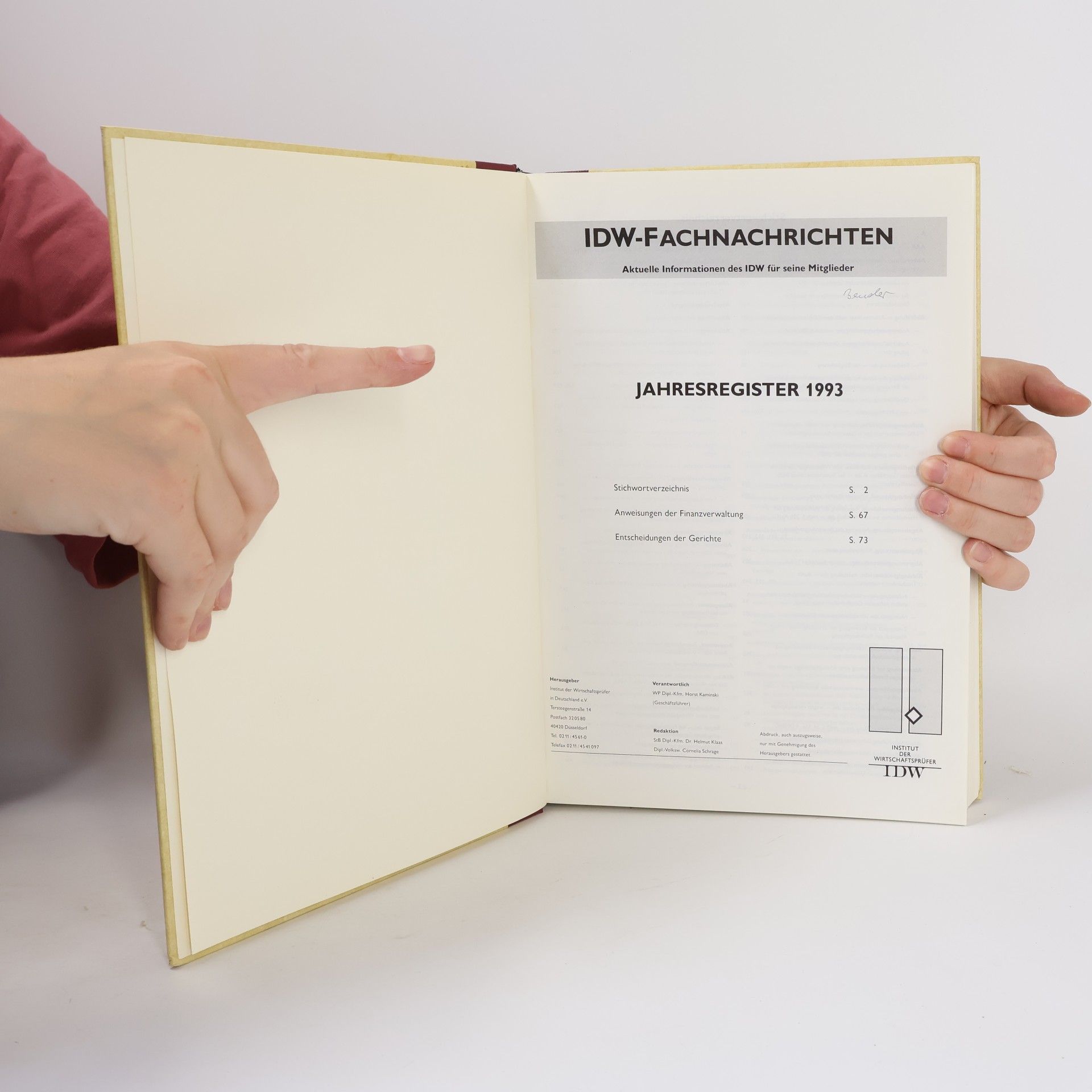 Autorenkollektiv IDW-Fachnachrichten. Jahresregister 1993