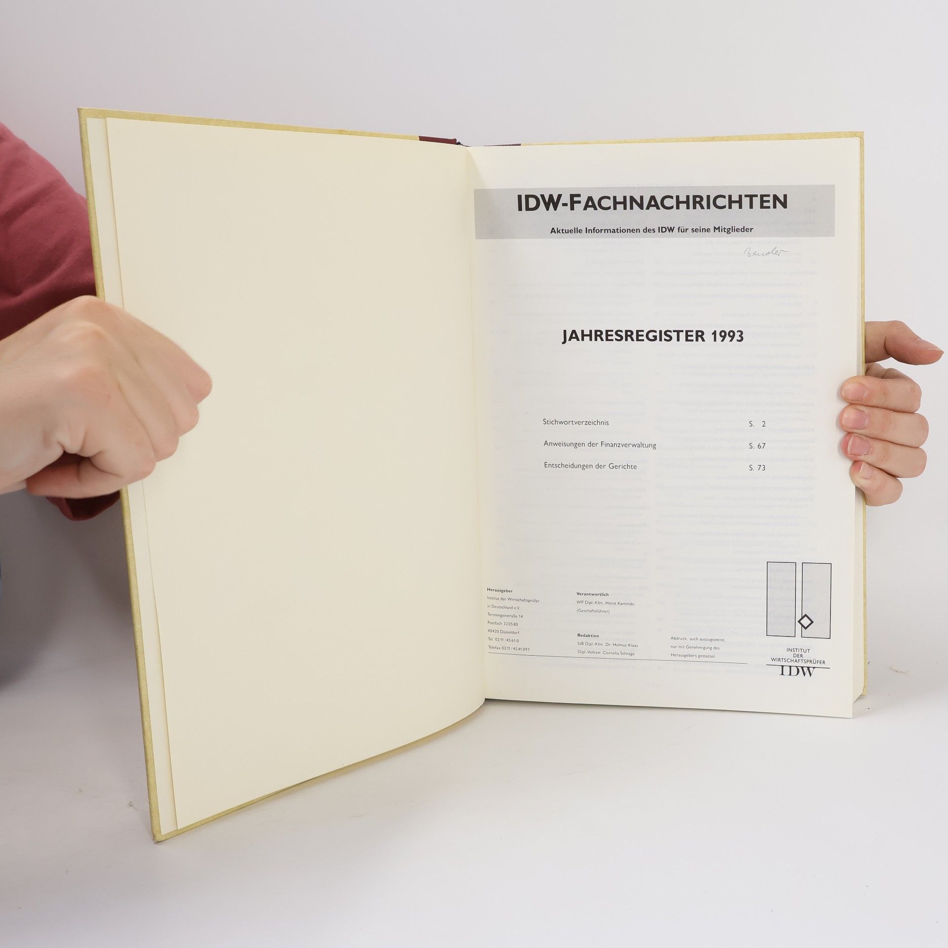 Autorenkollektiv IDW-Fachnachrichten. Jahresregister 1993