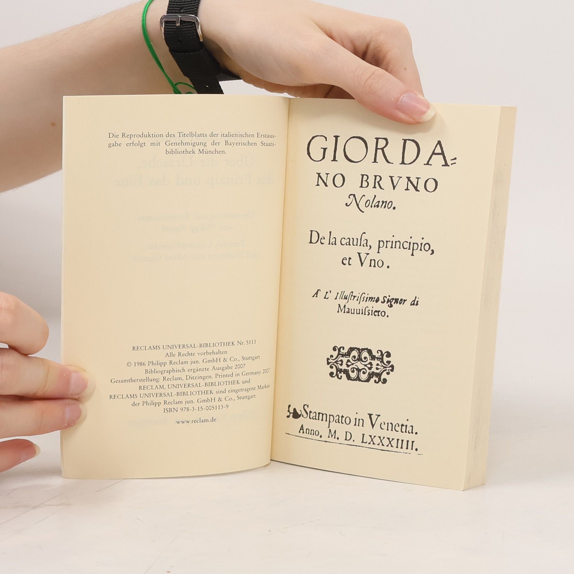 Giordano Bruno Über die Ursache, das Prinzip und das Eine