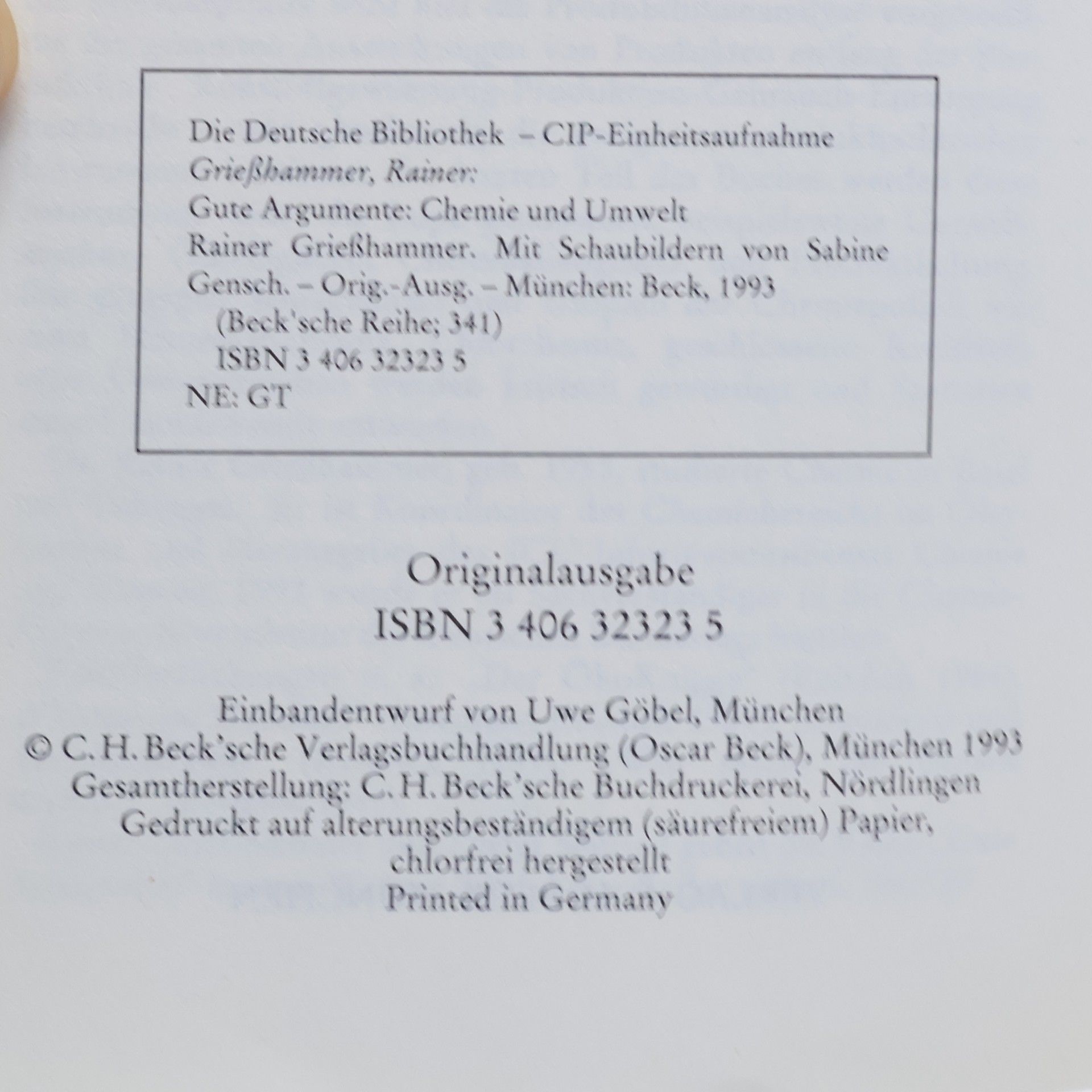 Rainer Grießhammer Beck'sche Reihe - 341: Gute Argumente: Chemie und Umwelt