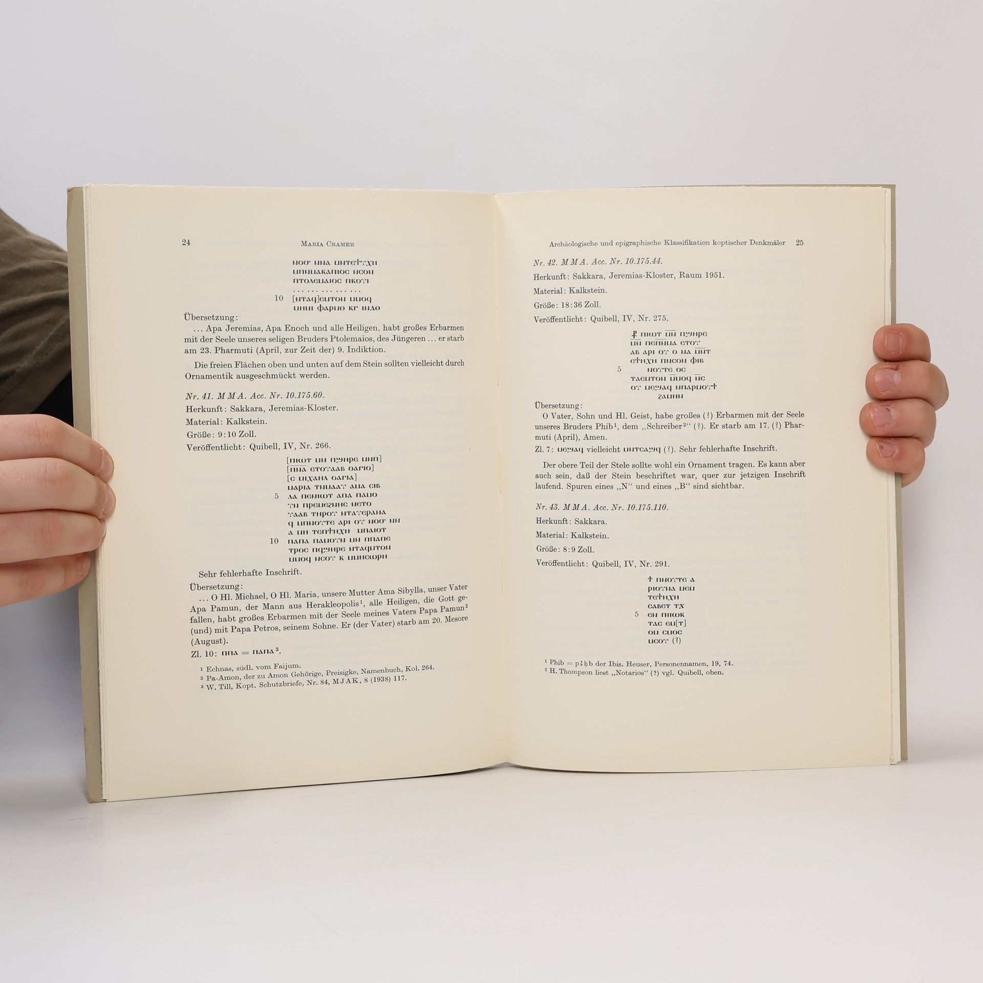 Maria Cramer Archäologische und Epigraphische Klassifikation koptischer Denkmäler