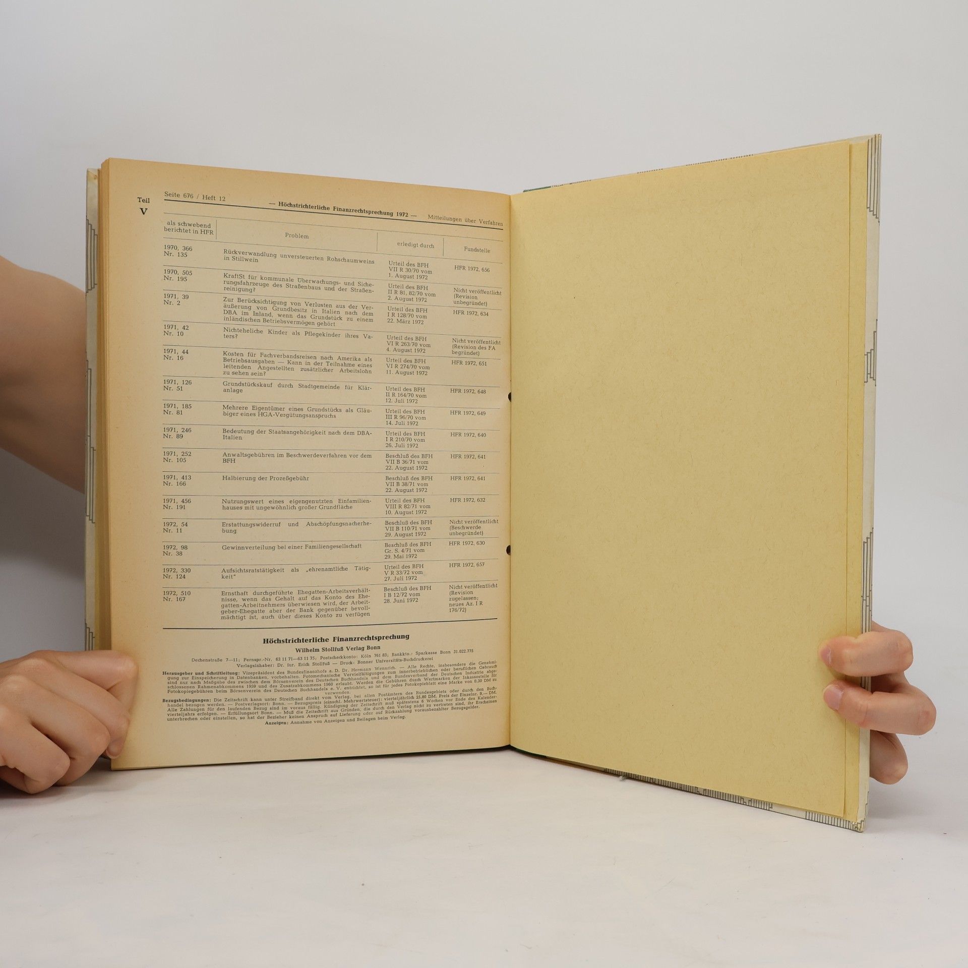 Autorenkollektiv Höchstrichterliche Finanzrechtsprechung 1972