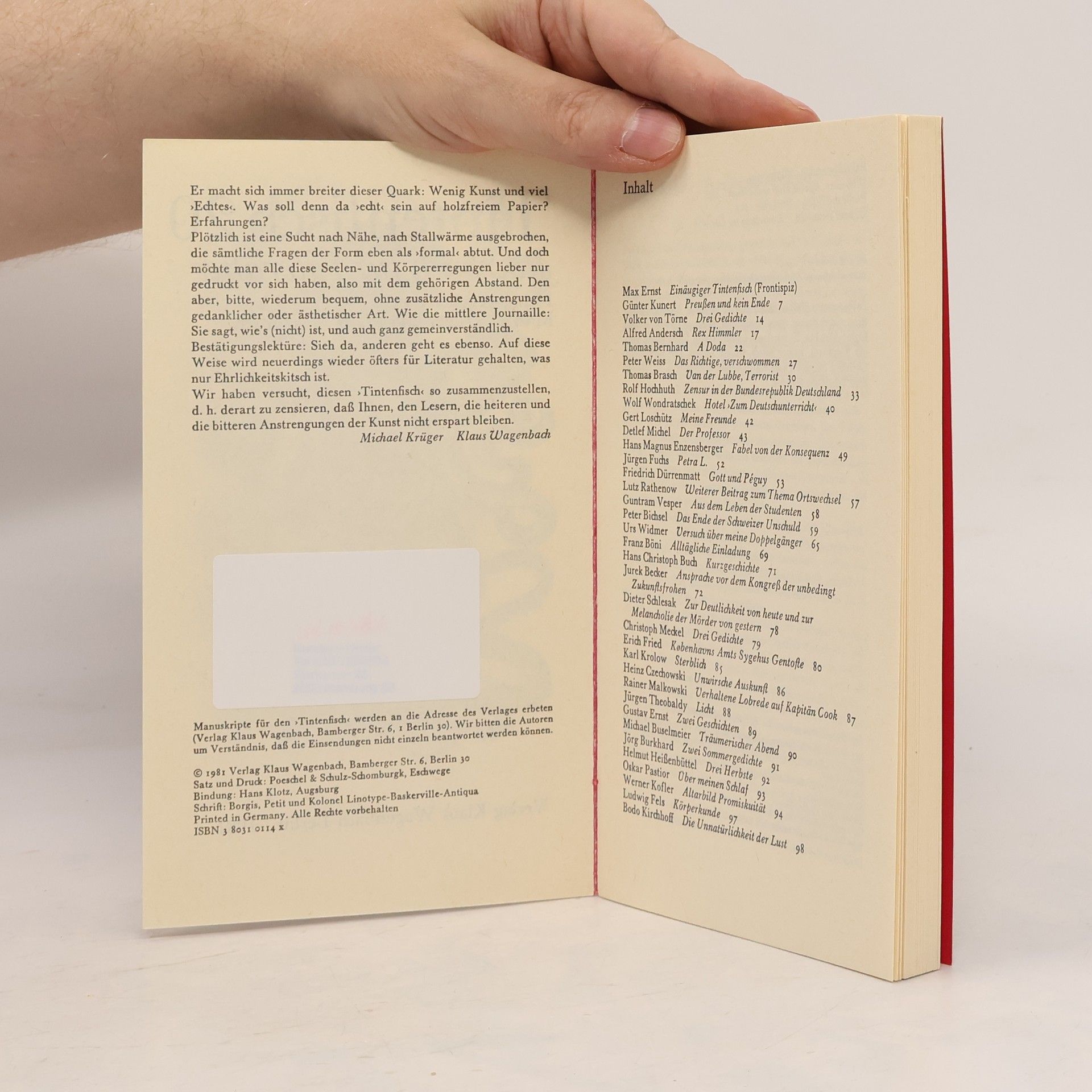 Michael Krüger Tintenfisch XX. Jahrbuch: Deutsche Literatur 1981
