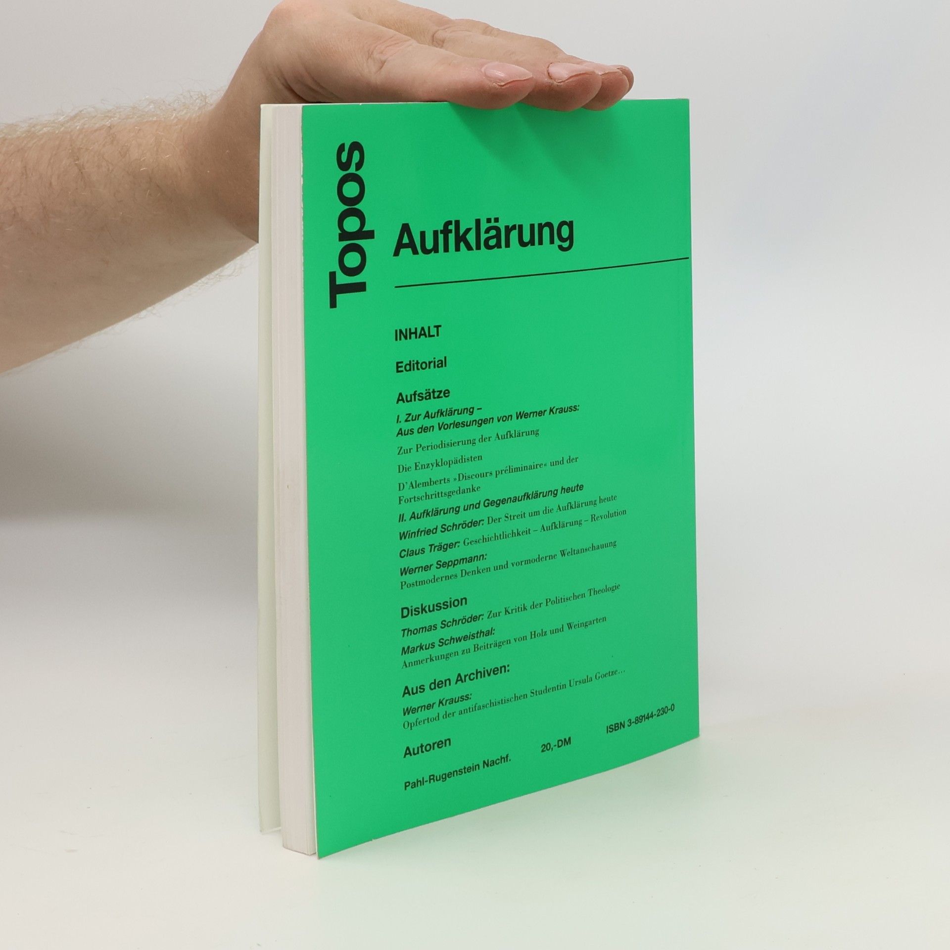 Hans Heinz Holz Topos - 8: Aufklärung