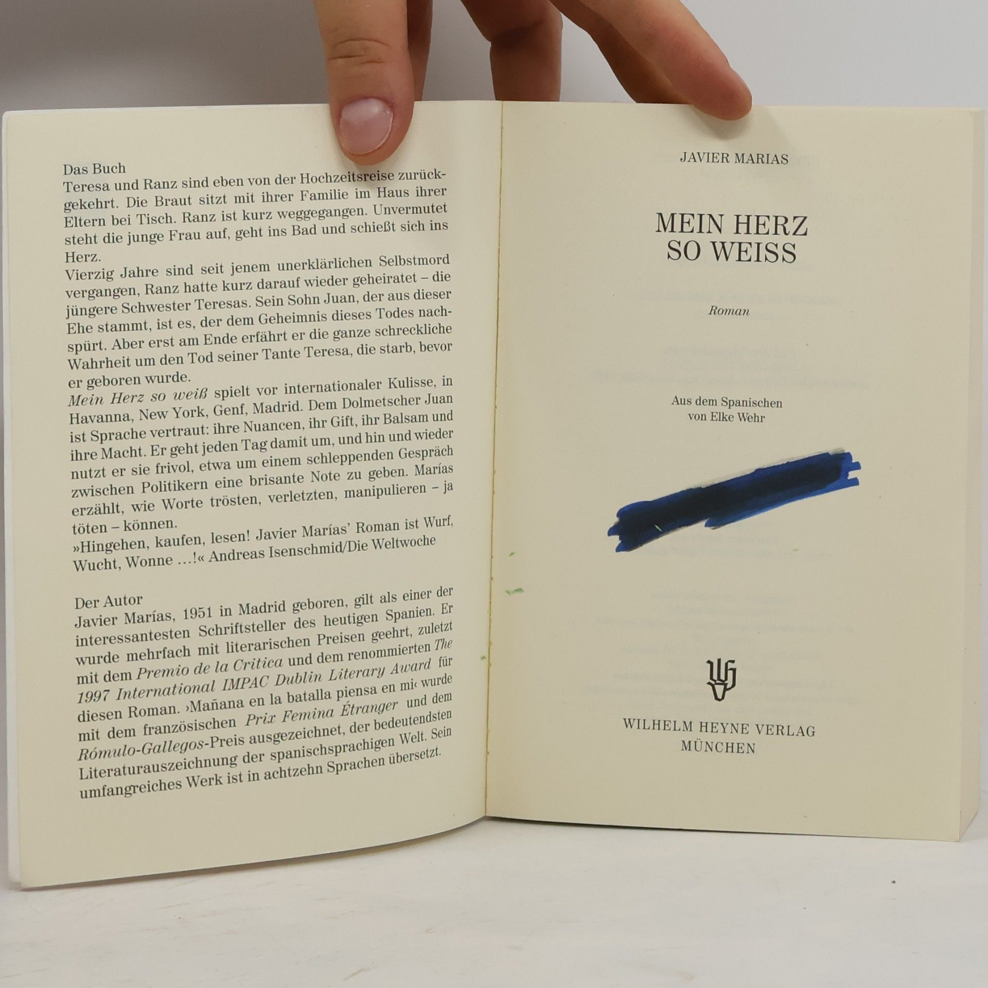 Javier Marías Mein Herz so Weiss