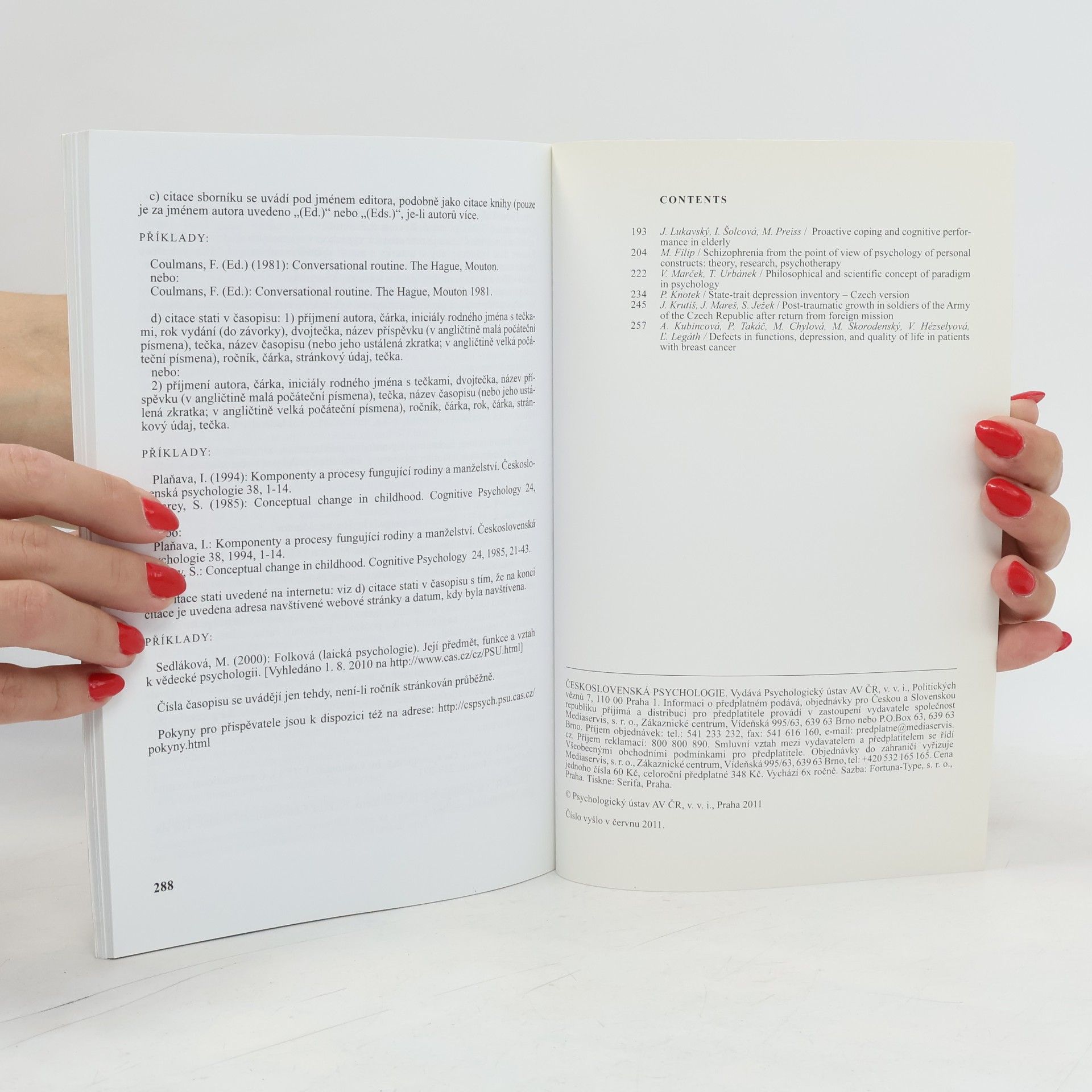 Kolektiv autorů Československá psychologie. Časopis pro psychologickou teorii a praxi. Č. 3, Roč. 55