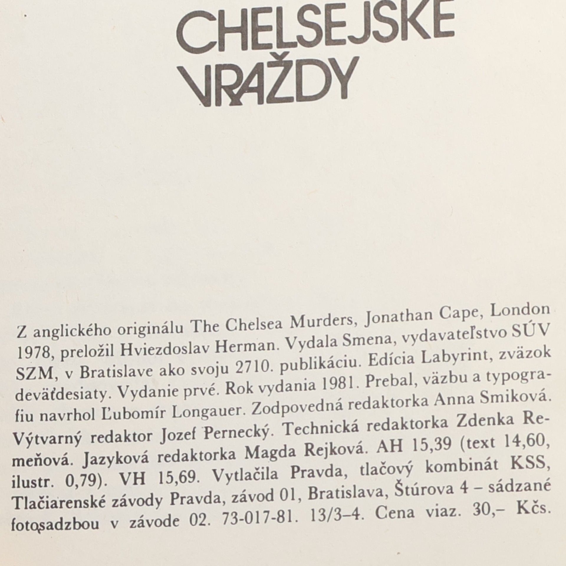 Lionel Davidson Chelsejské vraždy