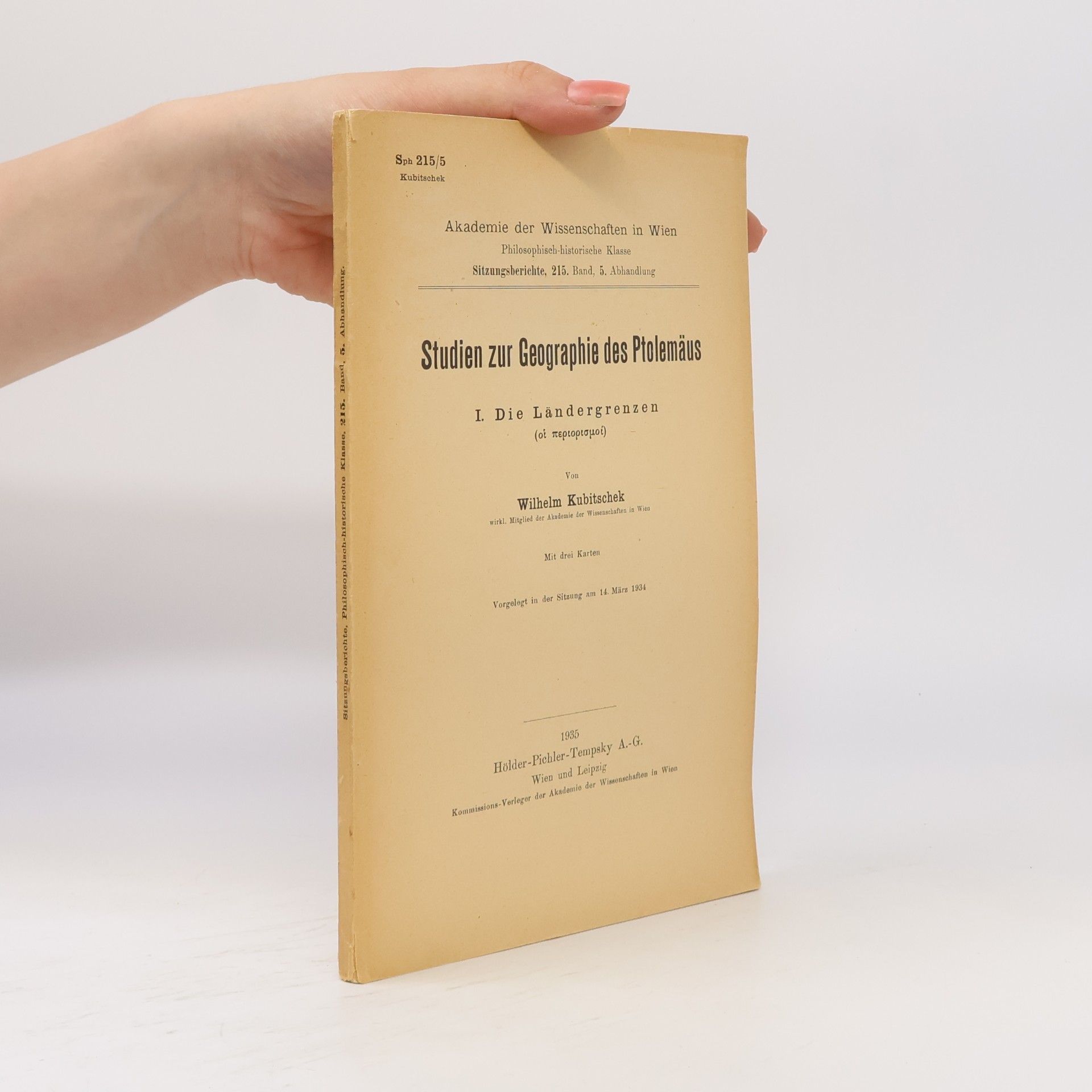 Wilhelm Kubitschek Studien zur Geographie des Ptolemäus 1. Die Ländergrenzen